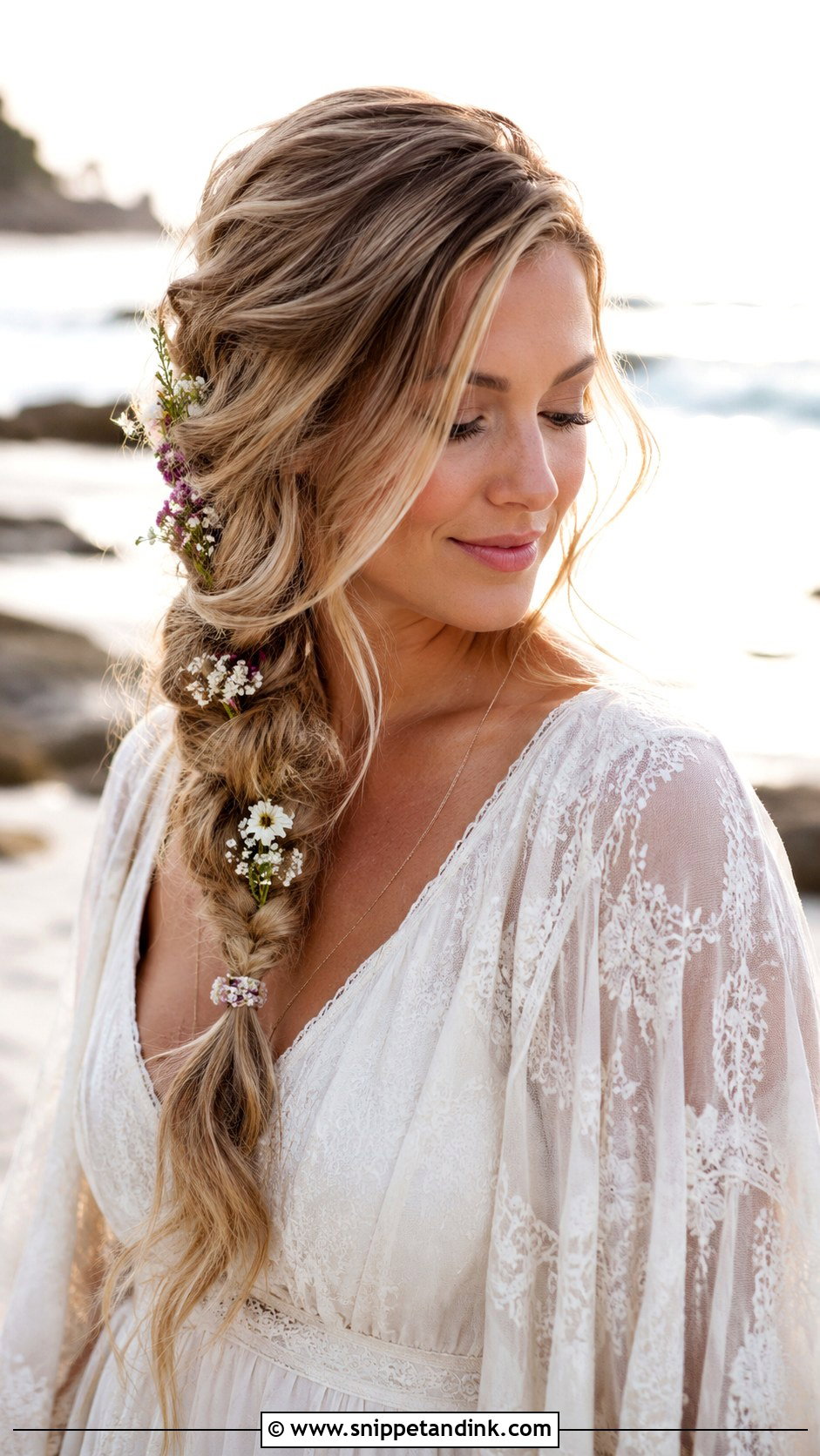 Bohemian Loose Braid With Flowers - Snippet and Ink - 25 Bridal Hair Flowers