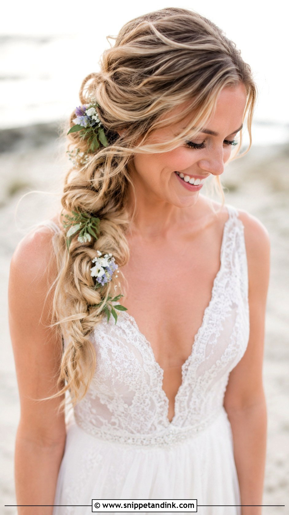 Bohemian Loose Braid for Medium Bridal Hair - Snippet and Ink - 25 Mid Length Bridal Hair Ideas
