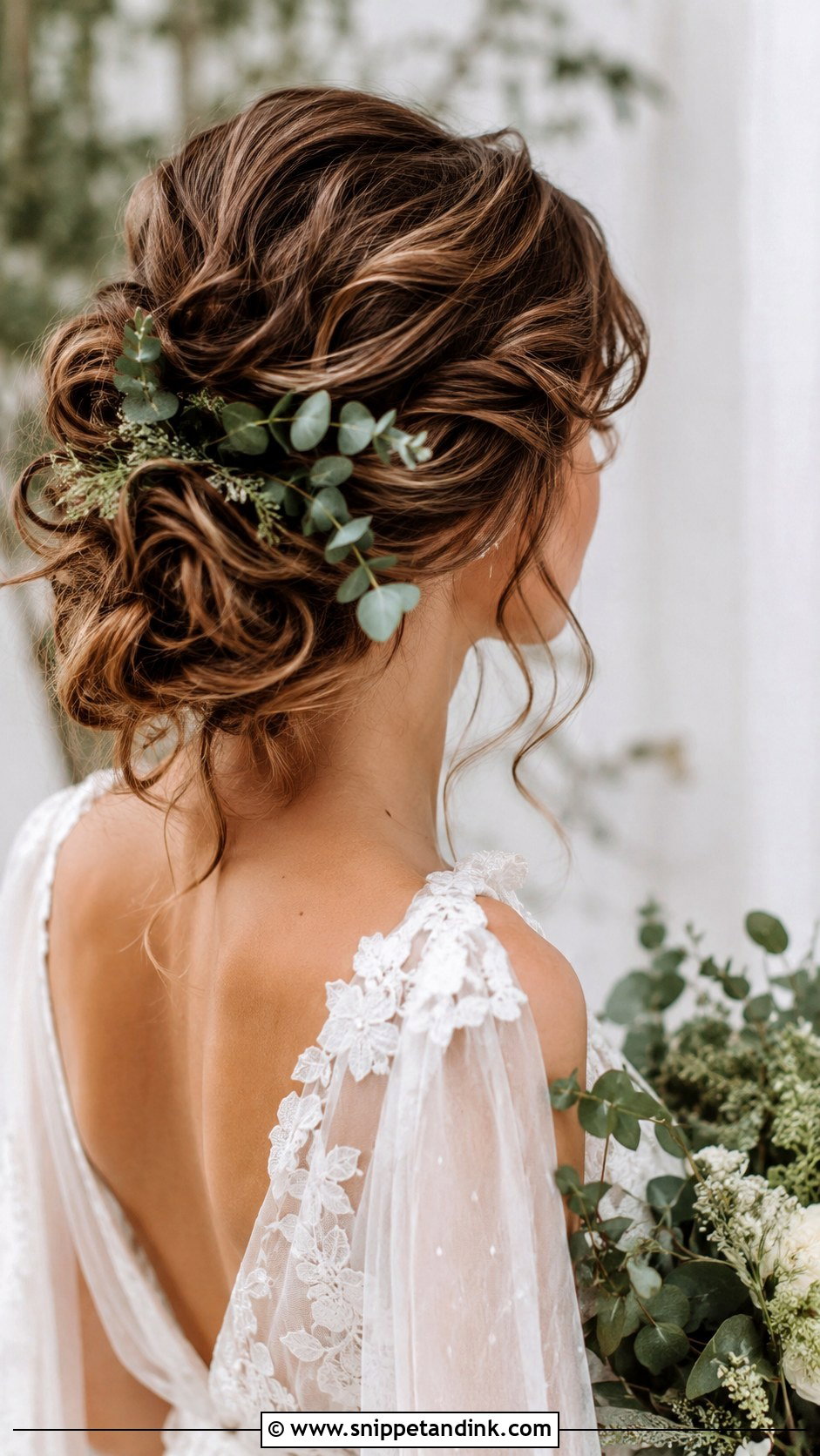 Bohemian Loose Updo With Greenery - Snippet and Ink - 30 Loose Updo Wedding Ideas