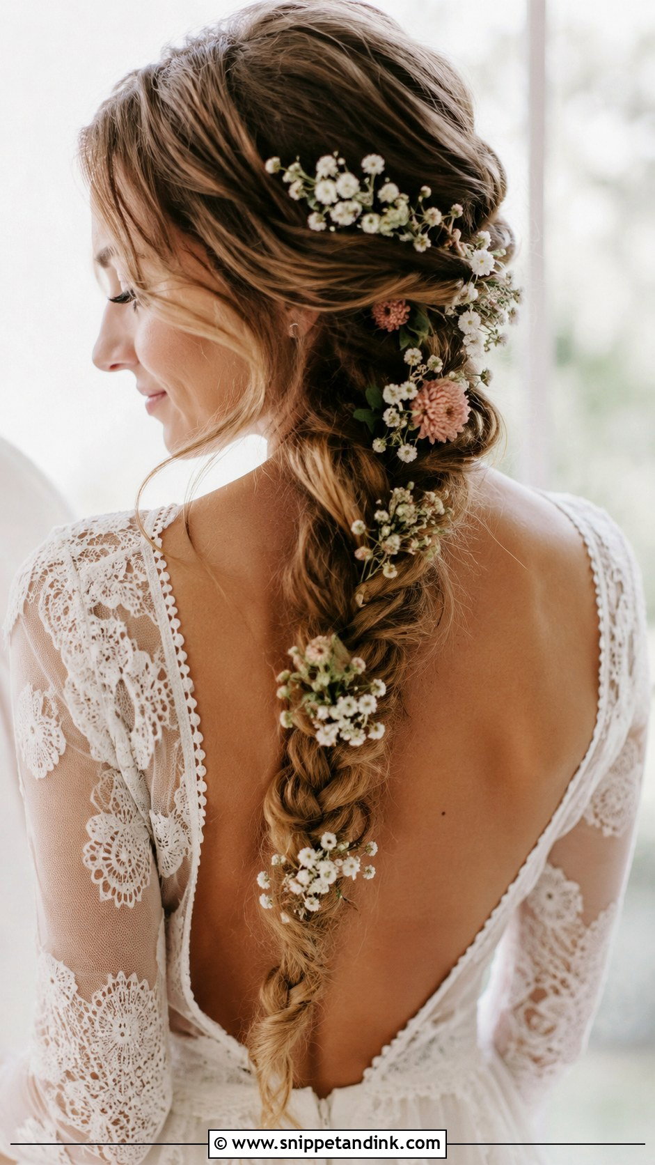 Bohemian Side Braid With Flowers - Snippet and Ink - 20 Side Braid Wedding Hair Ideas