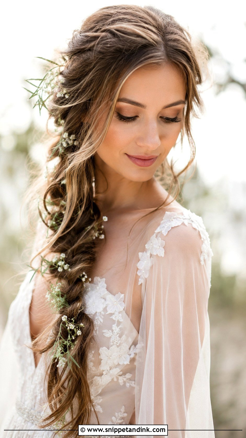 Bohemian Side Braid With Flowers - Snippet and Ink - 20 Bridal Side Braid Ideas