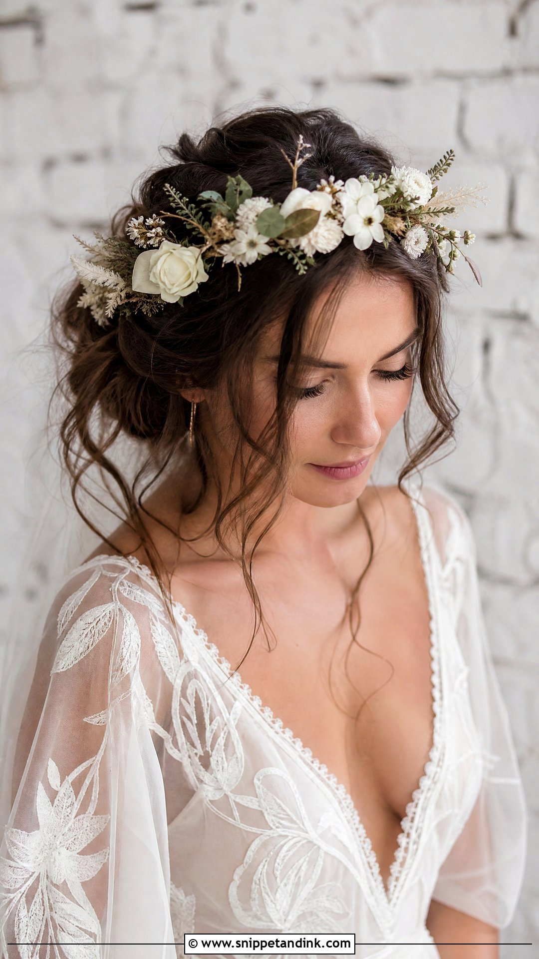 Bohemian Updo With Floral Headdress - Snippet and Ink - 20 Bridal Updo with Headpiece Ideas