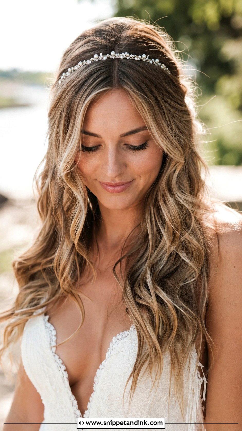 Bohemian Waves With Headband - Snippet and Ink - 20 Hairstyle for Medium Hair Wedding Ideas