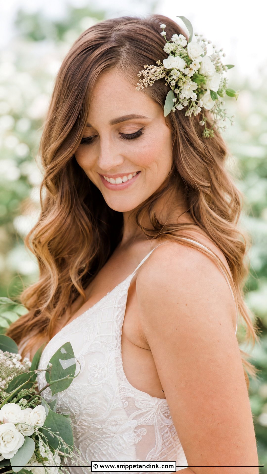 Bohemian Waves With a Side Flower Cluster - Snippet and Ink - 20 Wedding Hair Down with Flowers