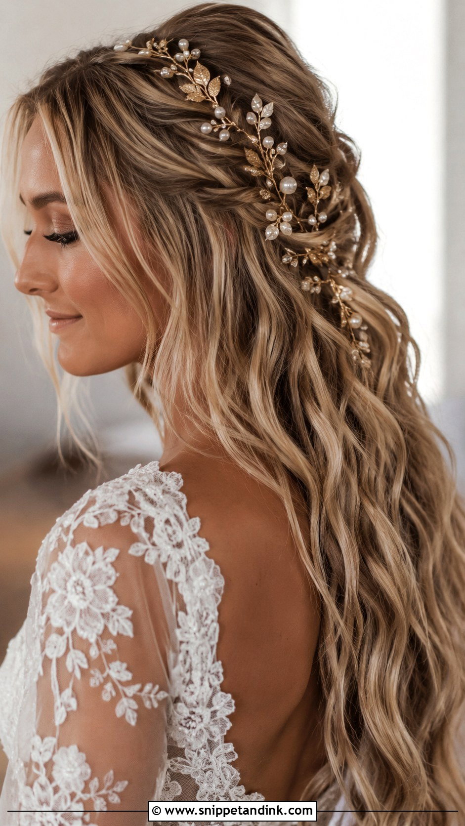 Bohemian Waves with Hair Accessories - Snippet and Ink - 25 Bride Hairstyles Down
