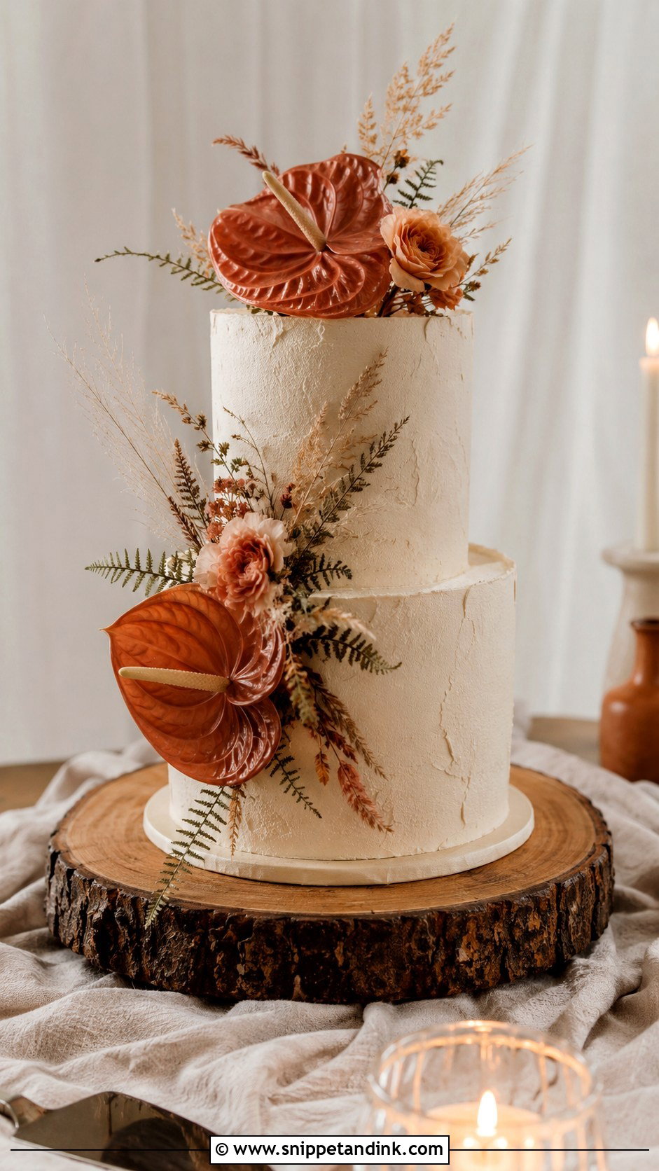Boho Anthurium Wedding Cake - Snippet and Ink - 20 Anthurium Wedding Cake Ideas