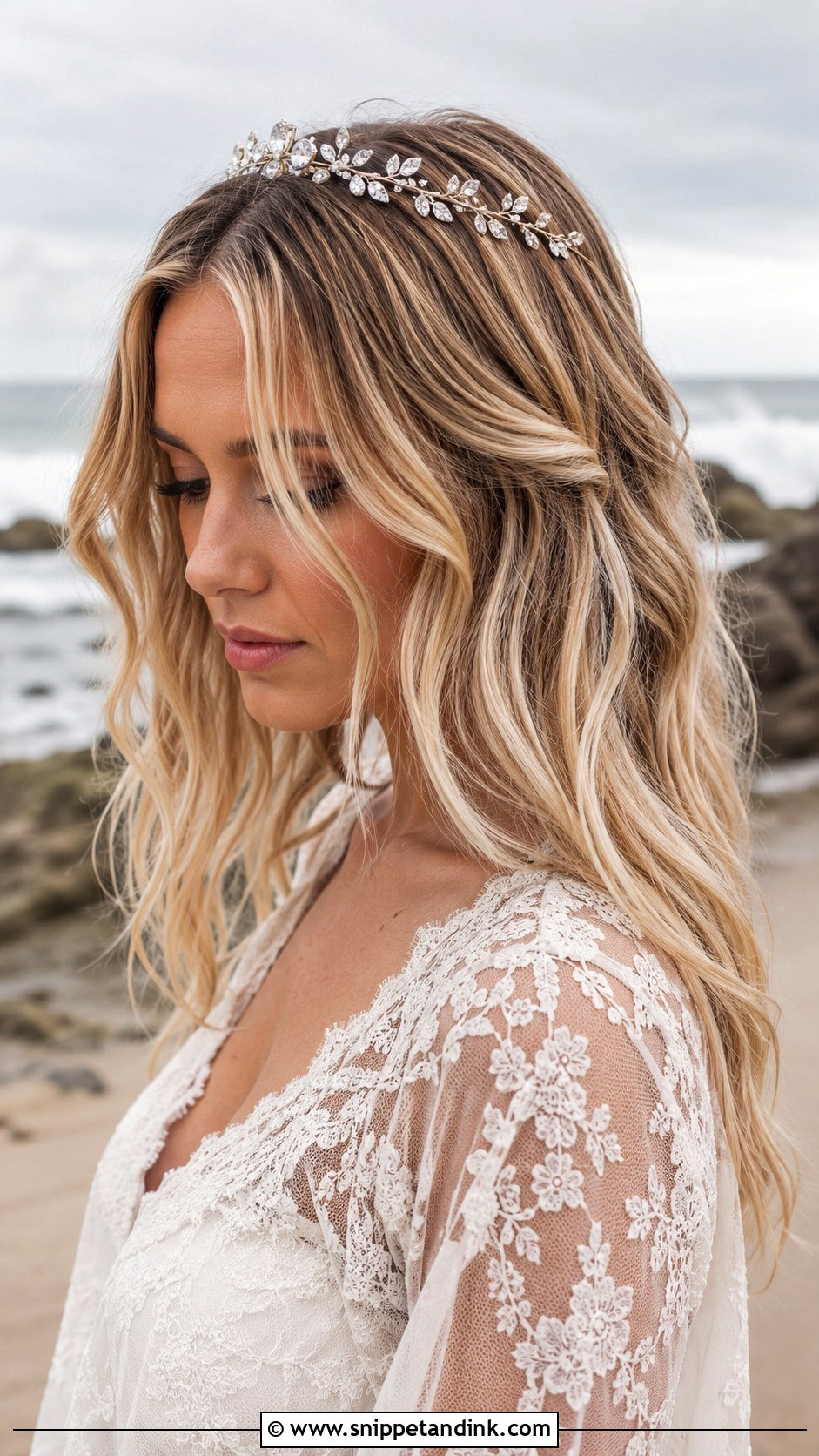 Boho Beach Waves With Tiara - Snippet and Ink - 25 Wedding Tiara Hairstyles