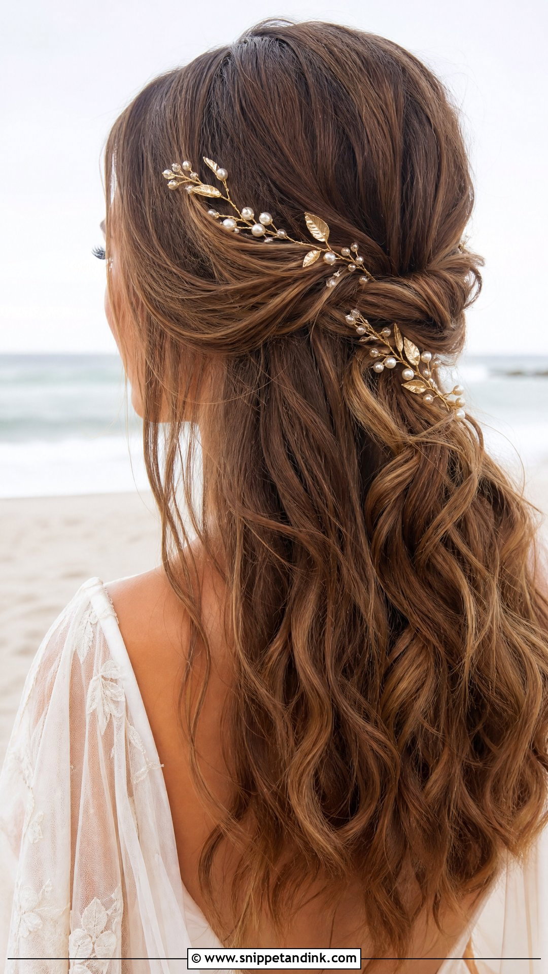 Boho Beach Wedding Hair With Hair Vine - Snippet and Ink - 15 Boho Beach Wedding Hair Ideas