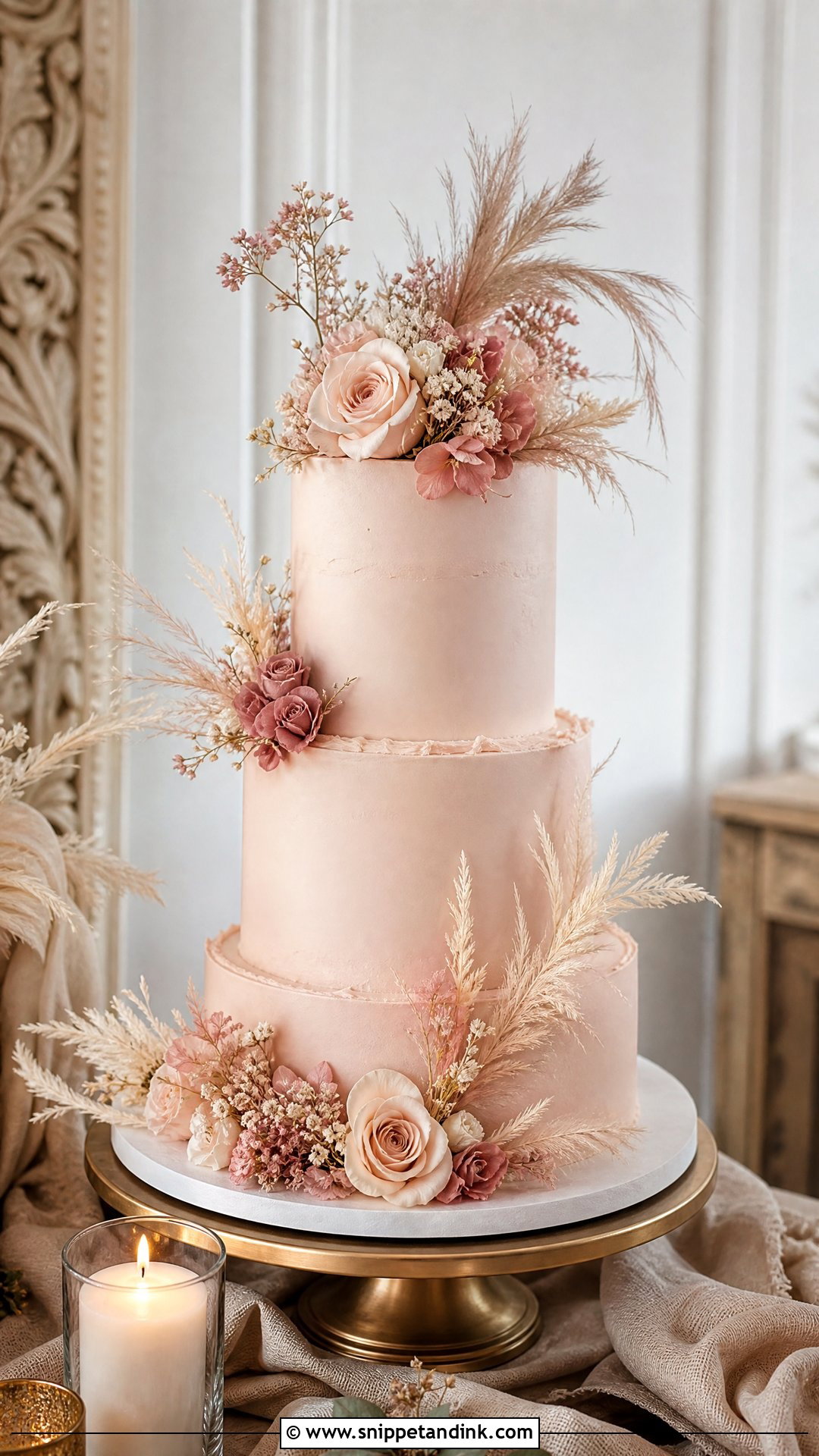 Boho Blush Wedding Cake - Snippet and Ink - 25 Boho Cake Design Ideas for Wedding