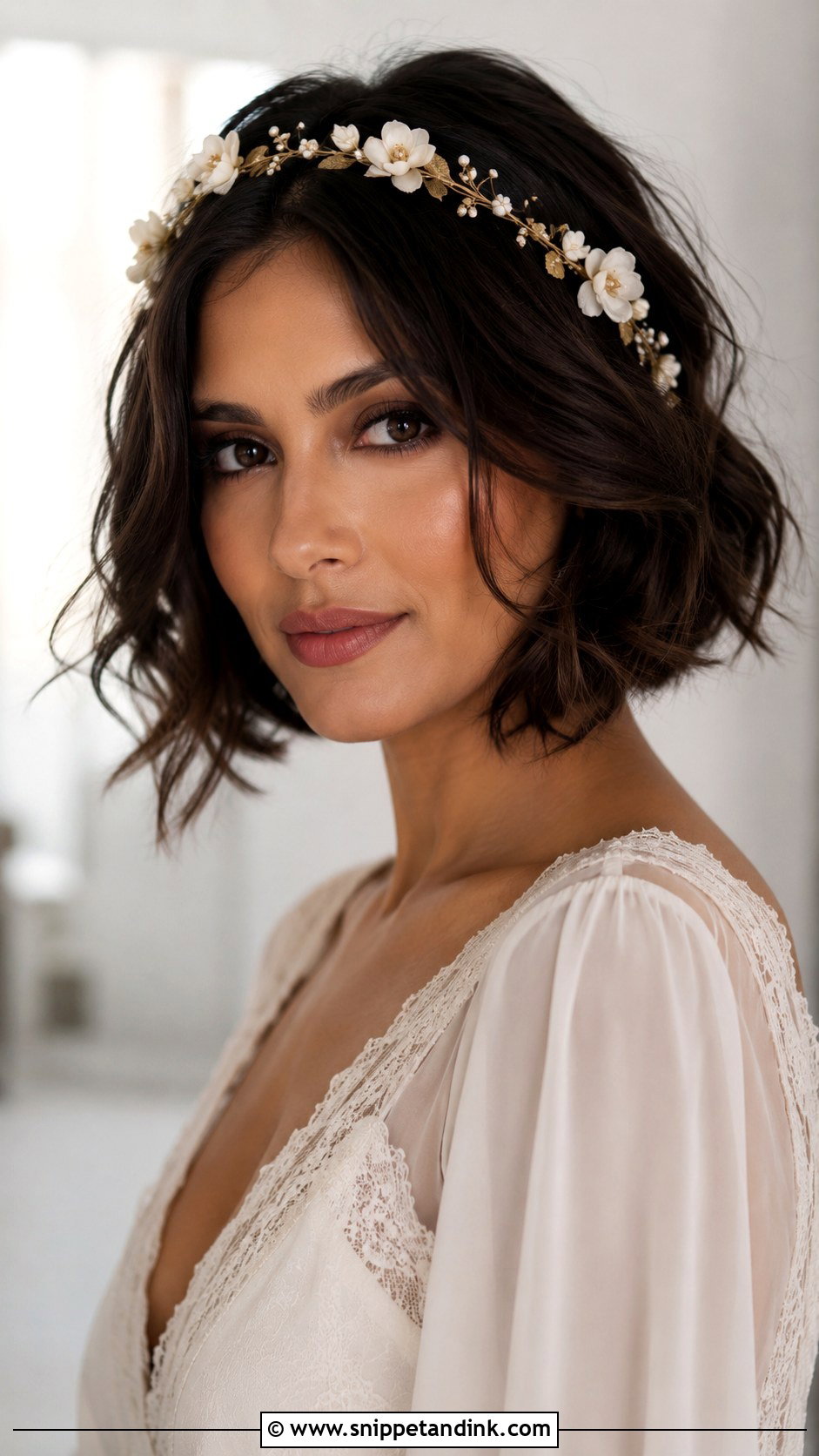 Boho Bob With Headband - Snippet and Ink - 25 Short Hair Bride Hairstyles