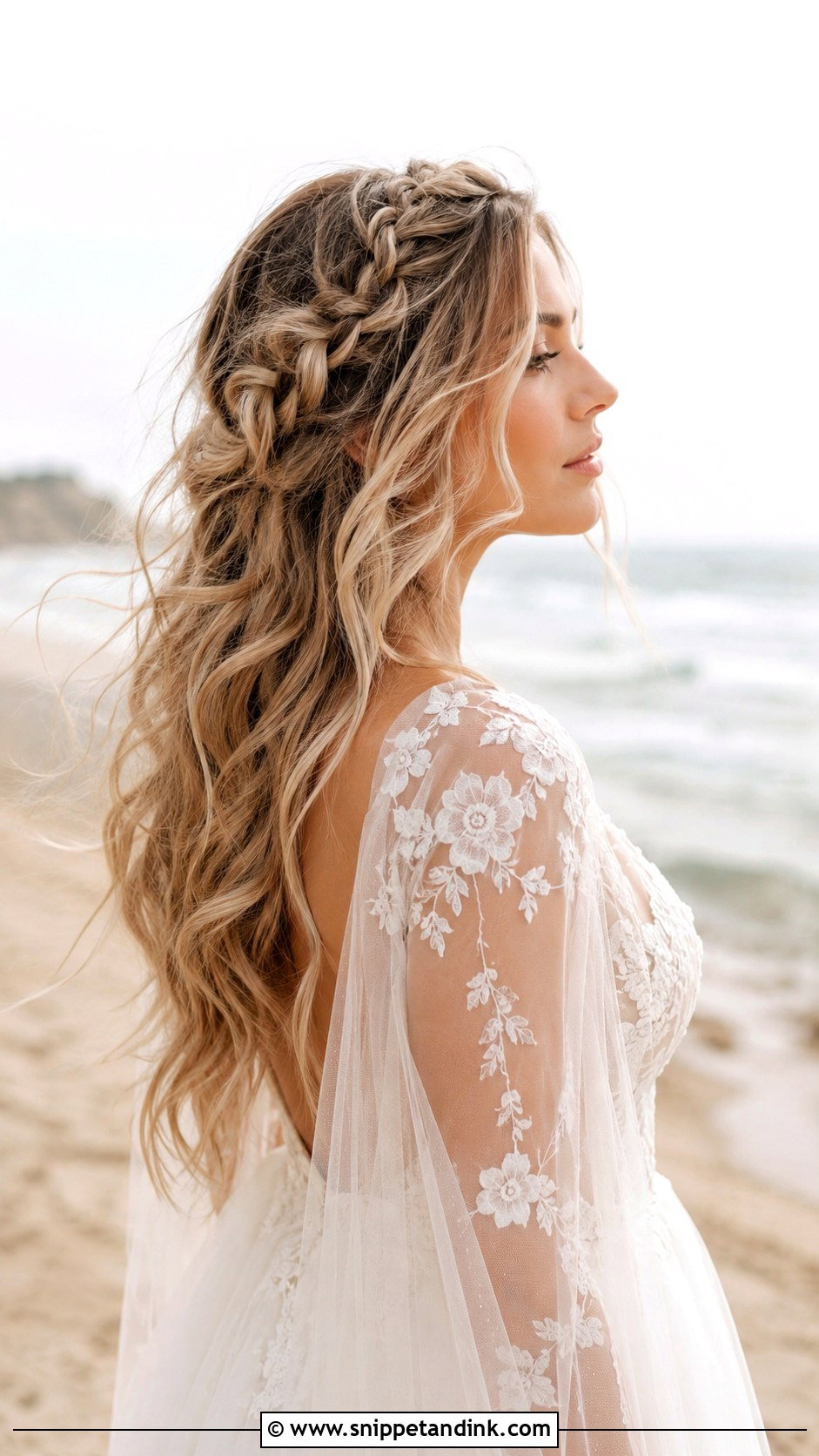 Boho Braid With Beach Waves - Snippet and Ink - 20 Wedding Hair Down with Braid Ideas