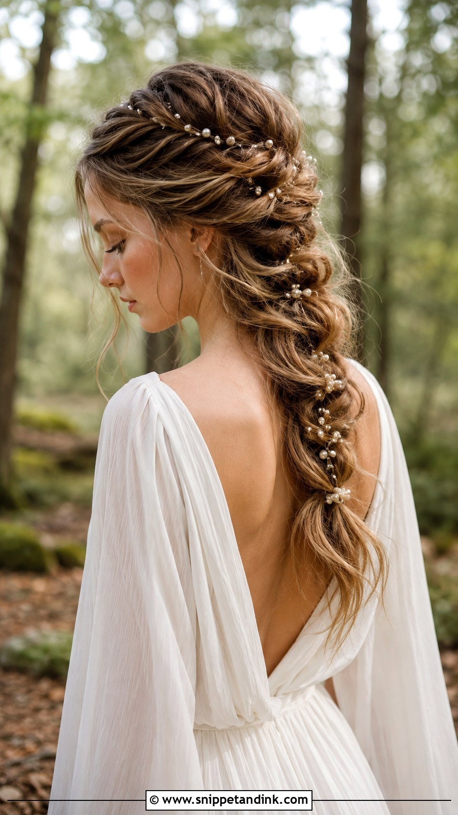 Boho Braid With Scattered Pearls - Snippet and Ink - 20 Pearl Wedding Hair Ideas