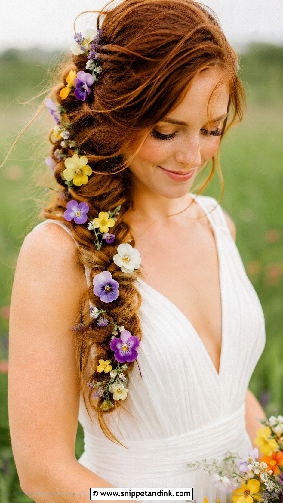 Boho Braid With Wildflowers - Snippet and Ink - 20 Flowers in Hair Wedding