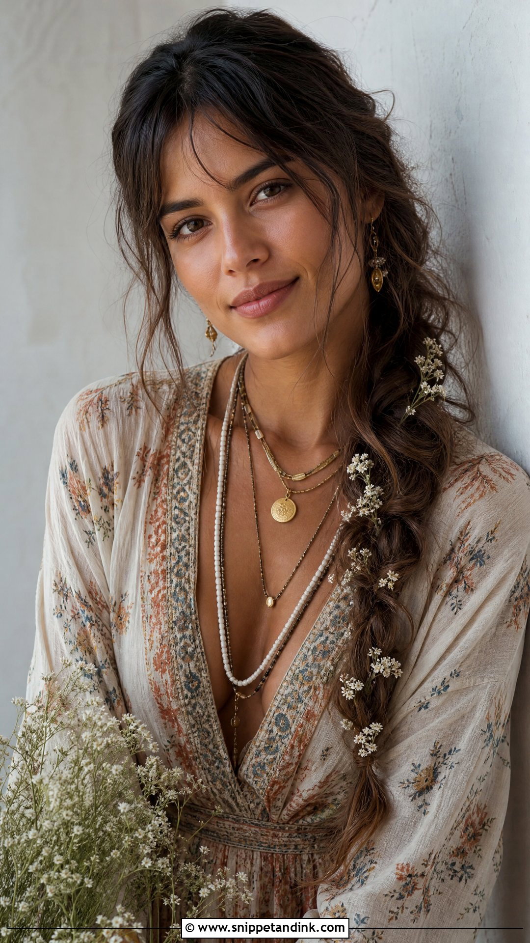 Boho Braid With Wispy Bangs - Snippet and Ink - 20 Wedding Guest Hair with Bangs Ideas
