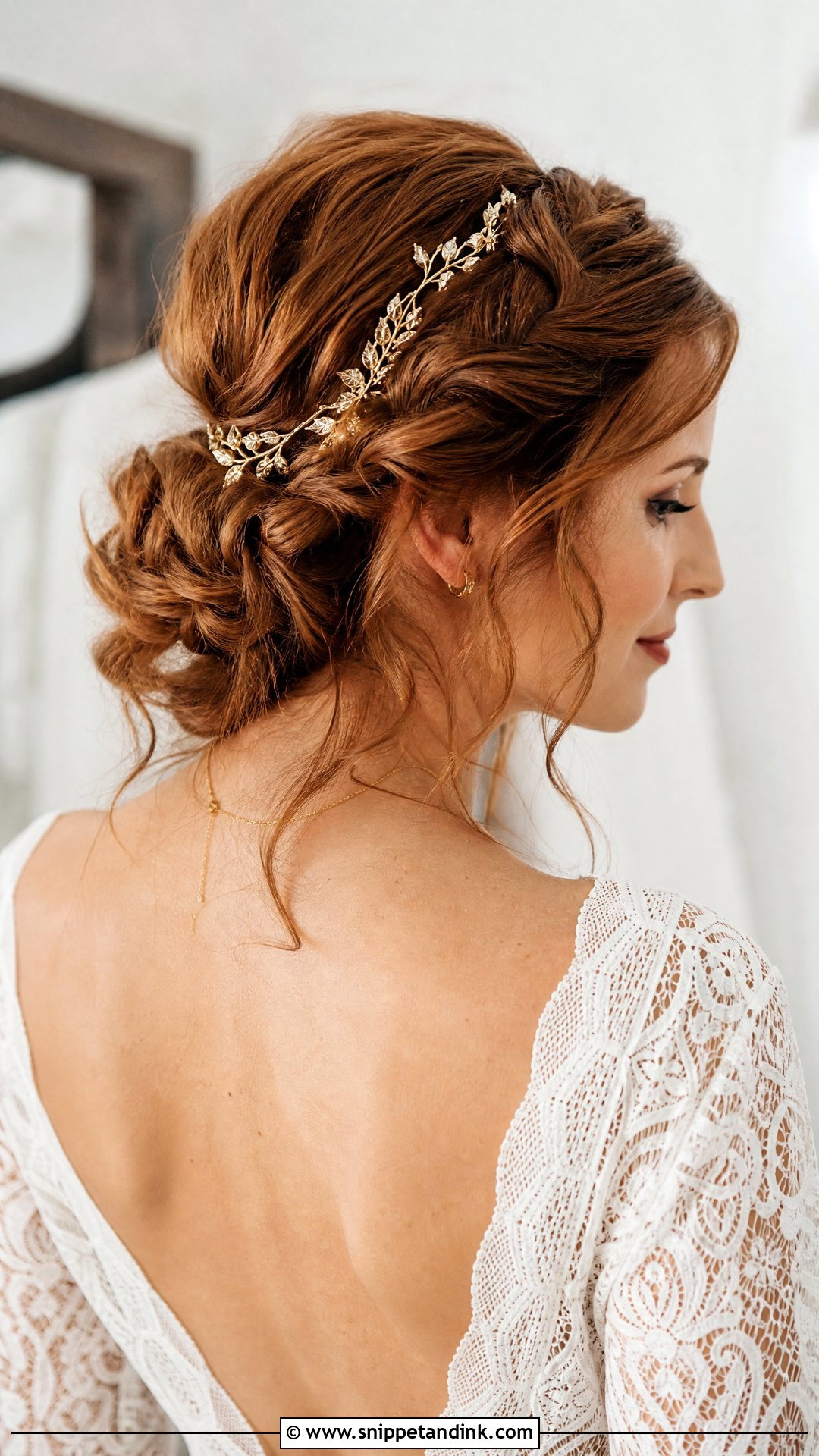 Boho Braided Bun With Hair Vine - Snippet and Ink - 20 Bridal Updo with Headpiece Ideas
