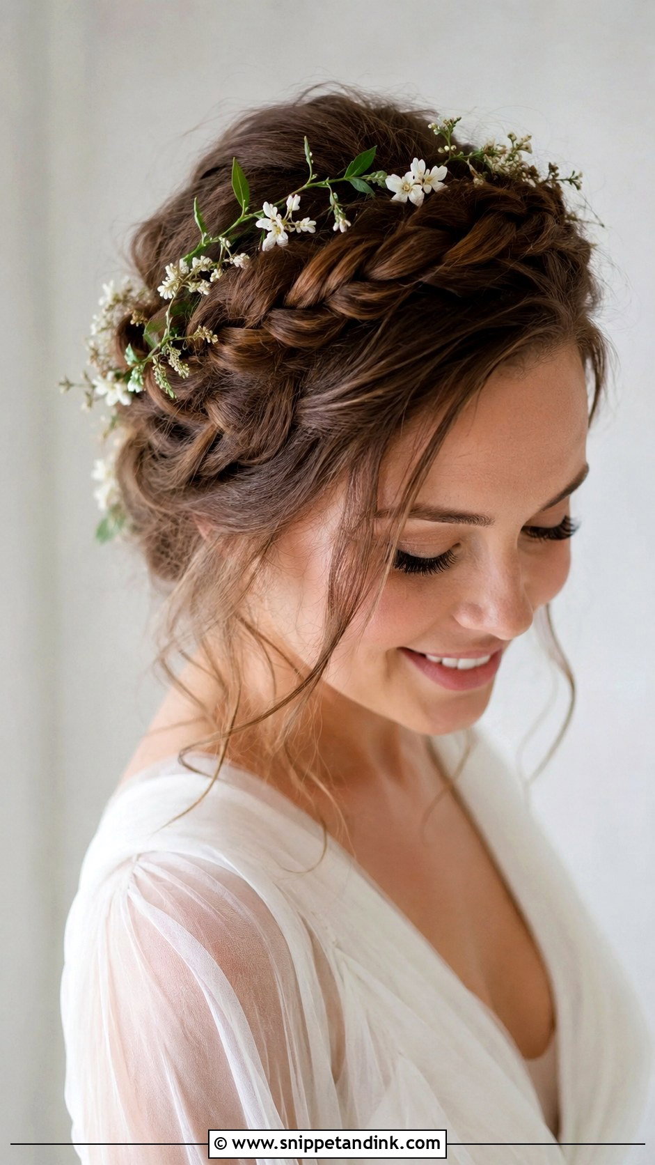 Boho Braided Crown Updo - Snippet and Ink - 20 Pulled Back Wedding Hair Ideas
