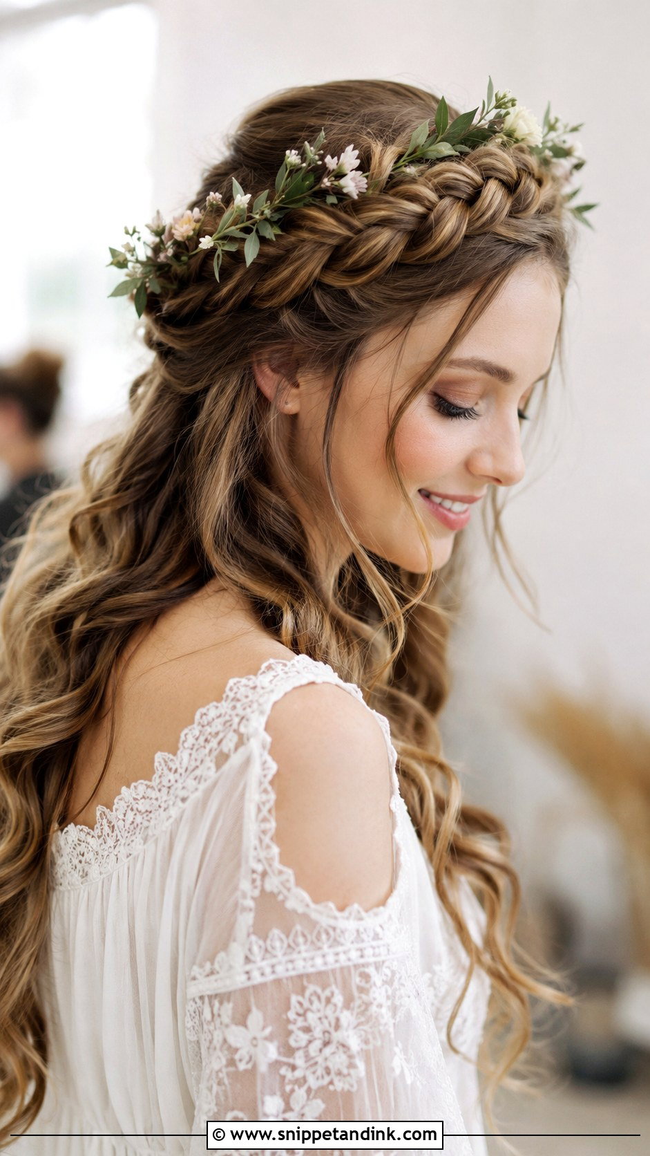 Boho Braided Crown Wedding Hair - Snippet and Ink - 30 Wedding Day Hair Ideas