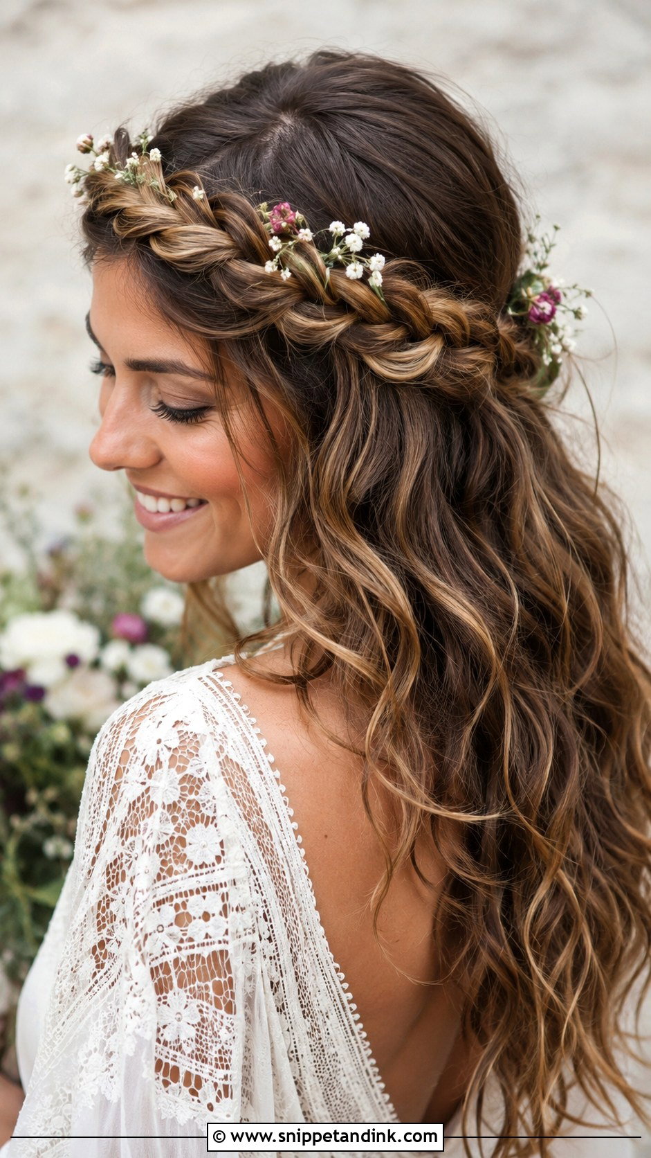Boho Braided Crown Wedding Hairstyle - Snippet and Ink - 30 Open Hair Wedding Hairstyles