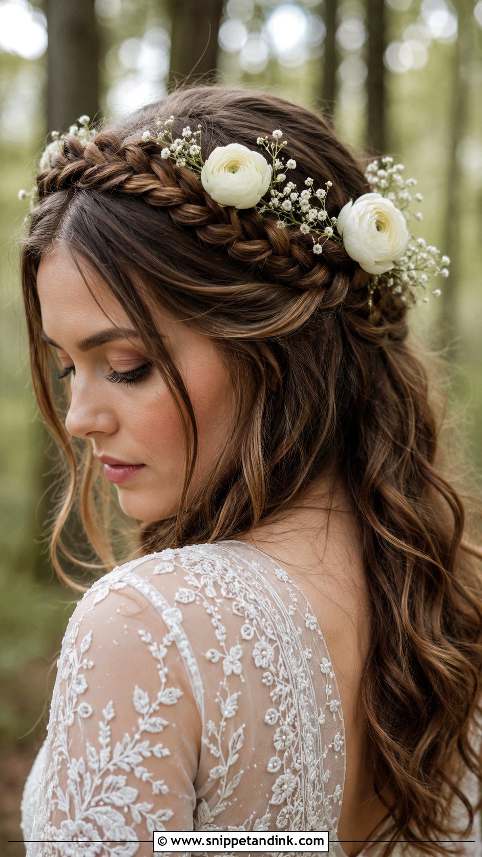 Boho Braided Crown With Flowers Wedding Hairstyle - Snippet and Ink - 25 Boho Braid Wedding Hair Ideas