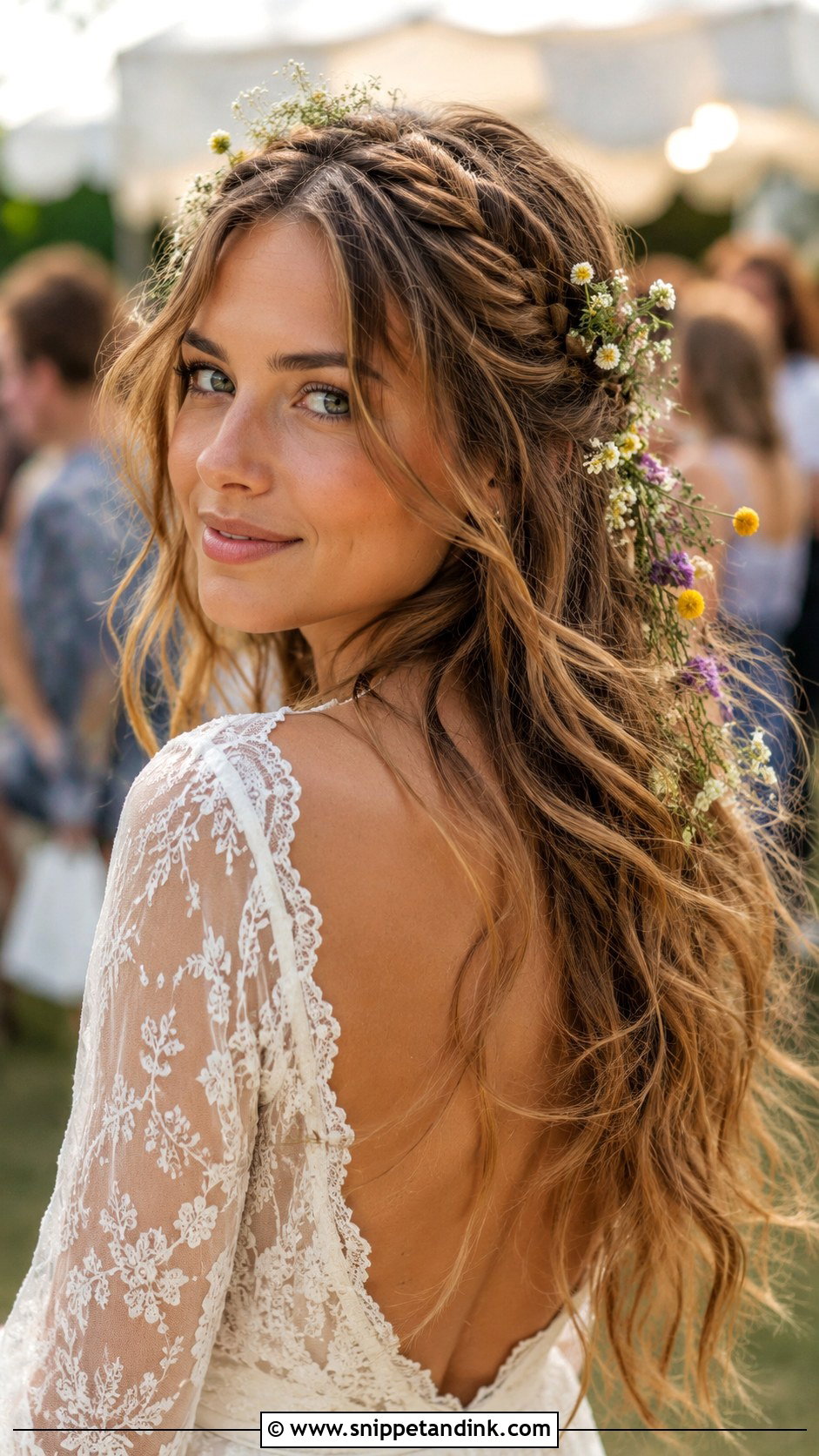 Boho Braided Crown With Flowing Waves - Snippet and Ink - 25 Whimsical Wedding Hair Ideas