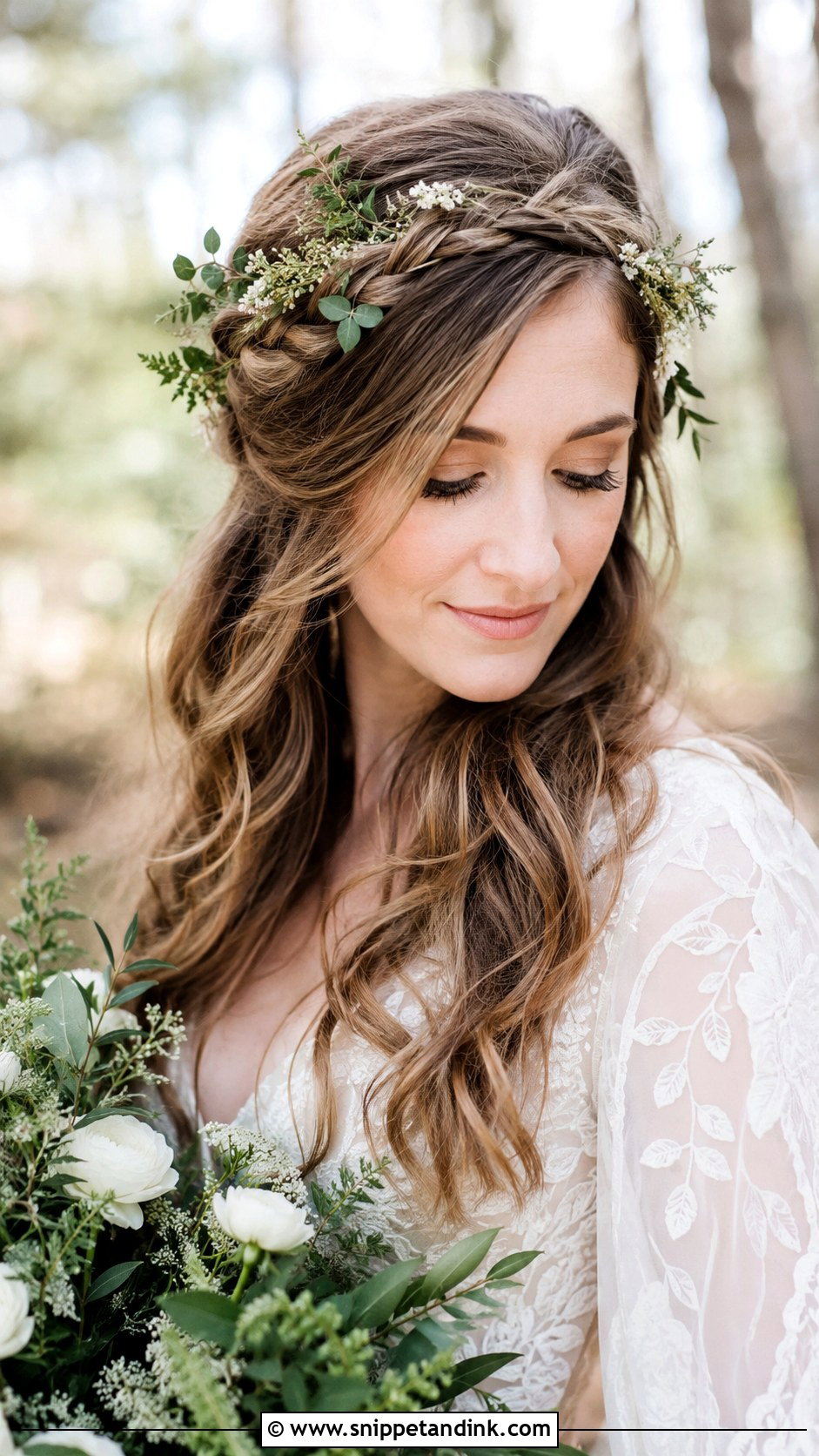 Boho Braided Crown With Greenery - Snippet and Ink - 30 Bridal Braids