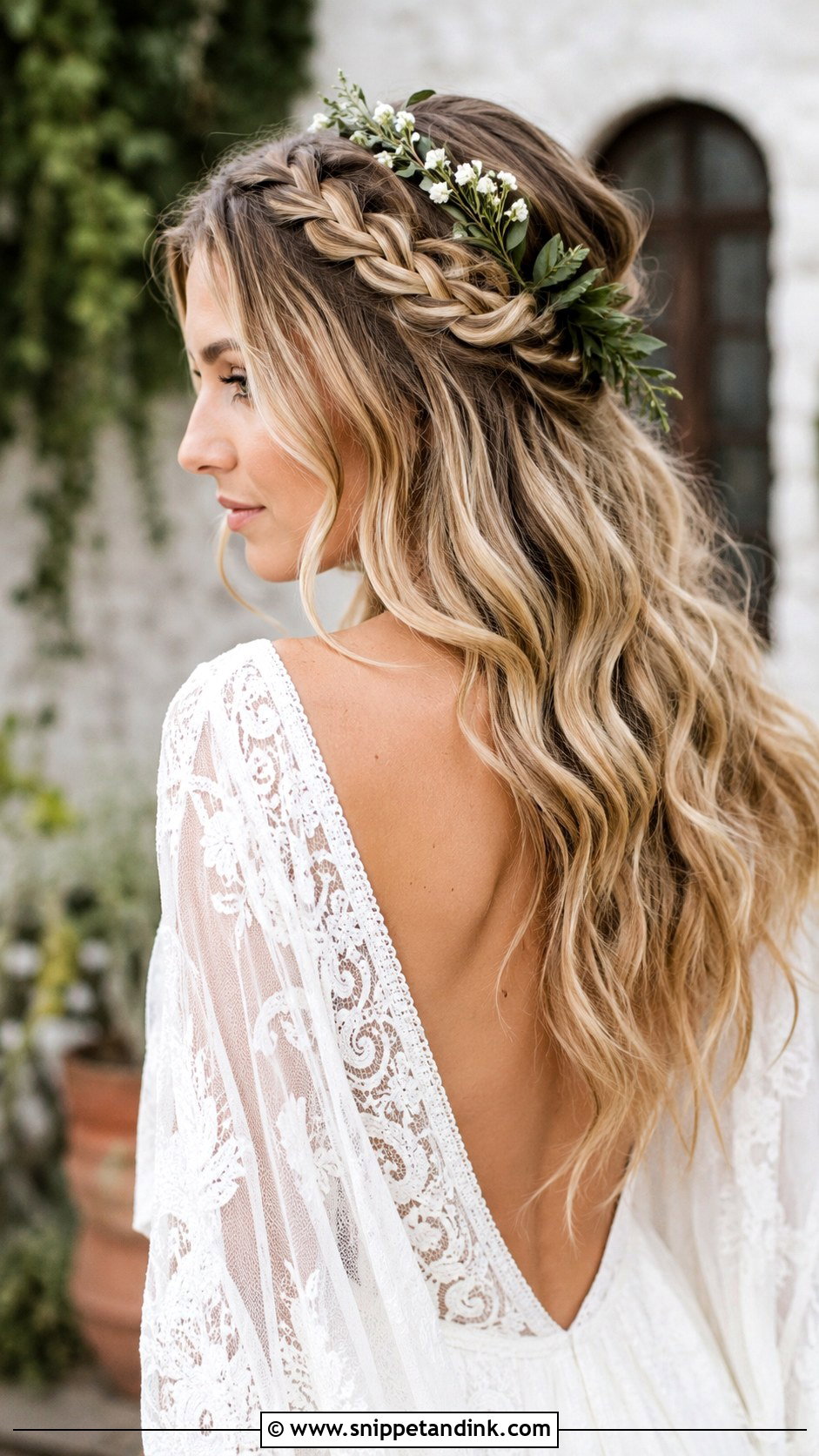 Boho Braided Crown With Waves - Snippet and Ink - 20 Bridal Braid Hairstyle Ideas