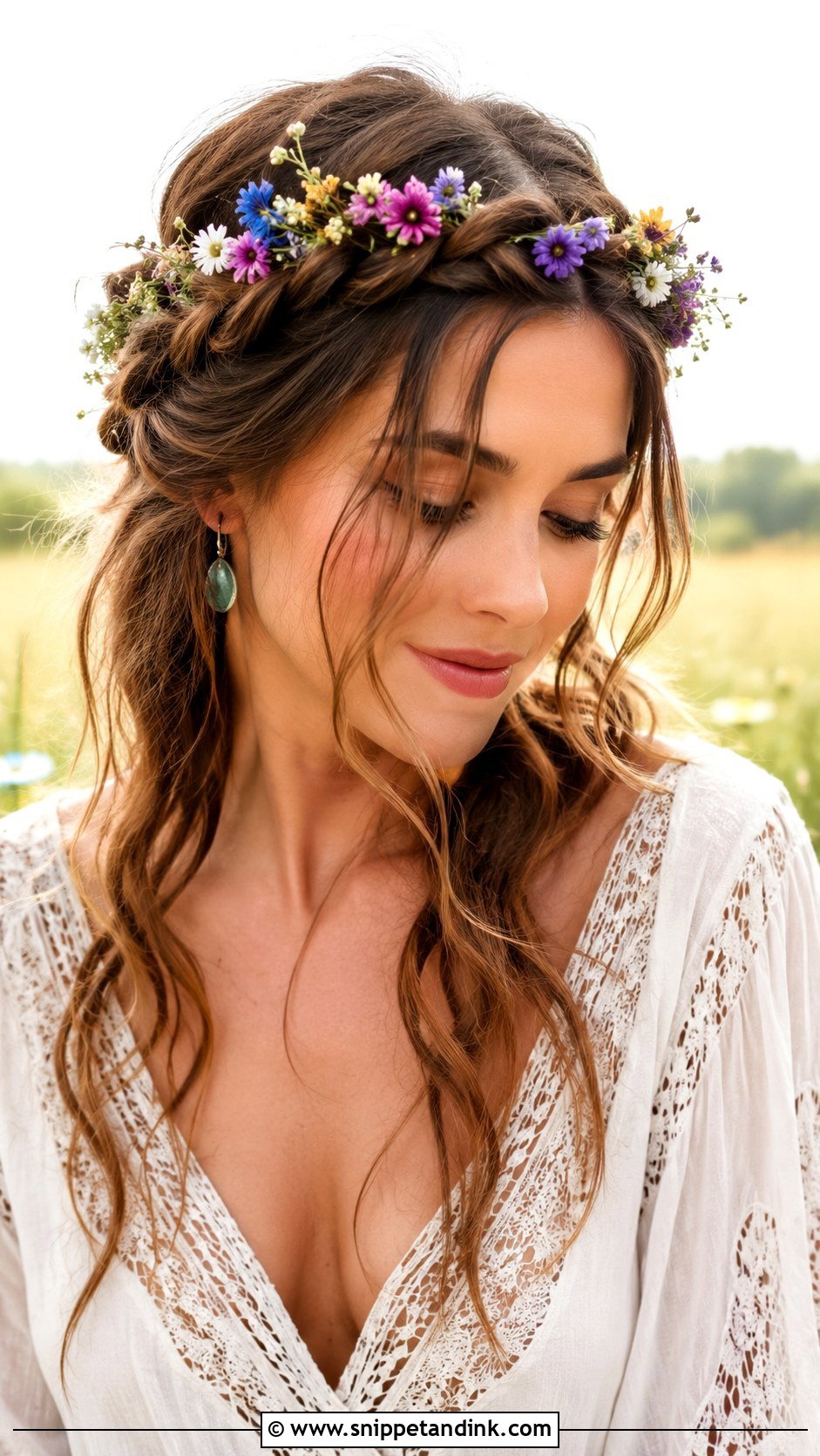 Boho Braided Crown With Wildflowers - Snippet and Ink - 25 Bridal Hair Flowers
