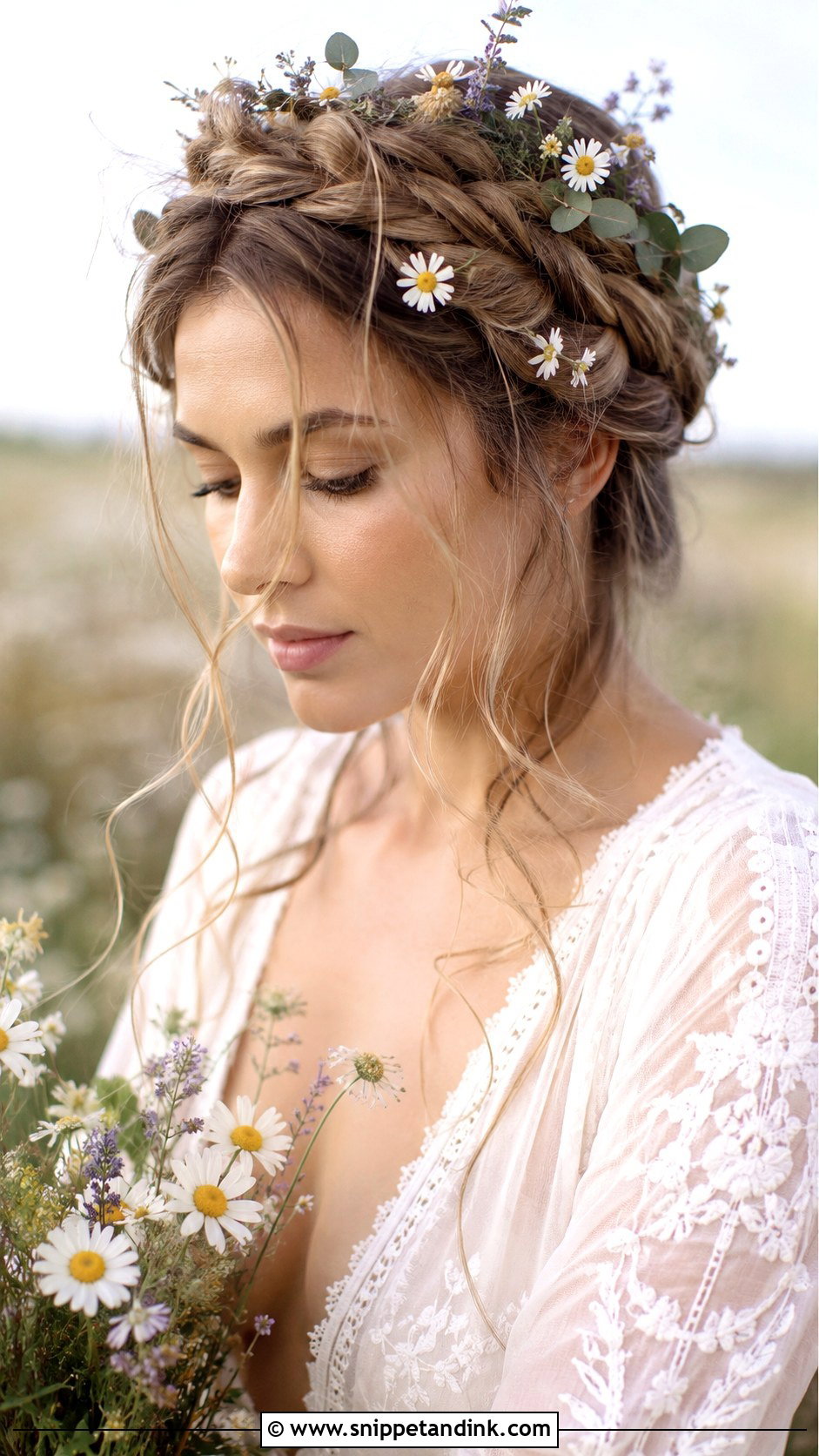 Boho Braided Crown With Wildflowers - Snippet and Ink - 25 Wedding Hair with Flowers
