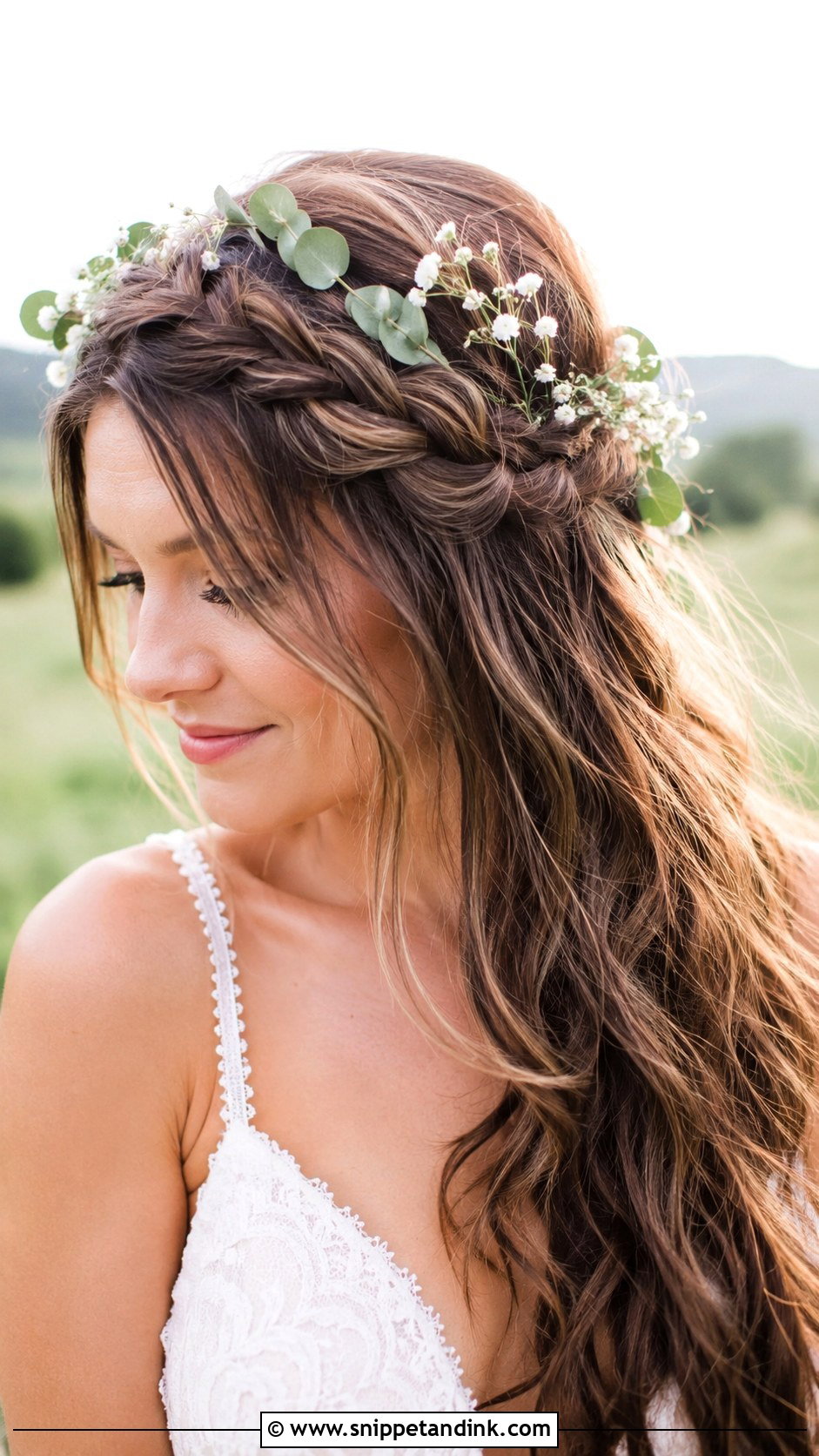 Boho Braided Crown With Wildflowers - Snippet and Ink - 20 Bohemian Wedding Hairstyles