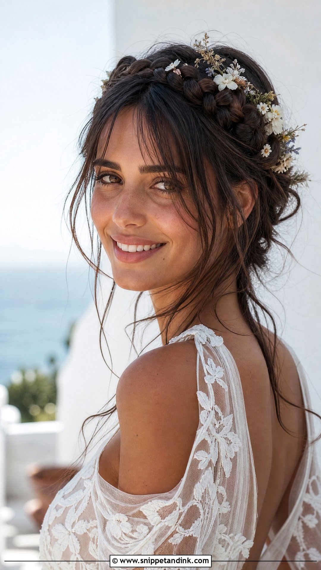 Boho Braided Crown with Curtain Bangs - Snippet and Ink - 20 Wedding Hairstyles with Curtain Bangs