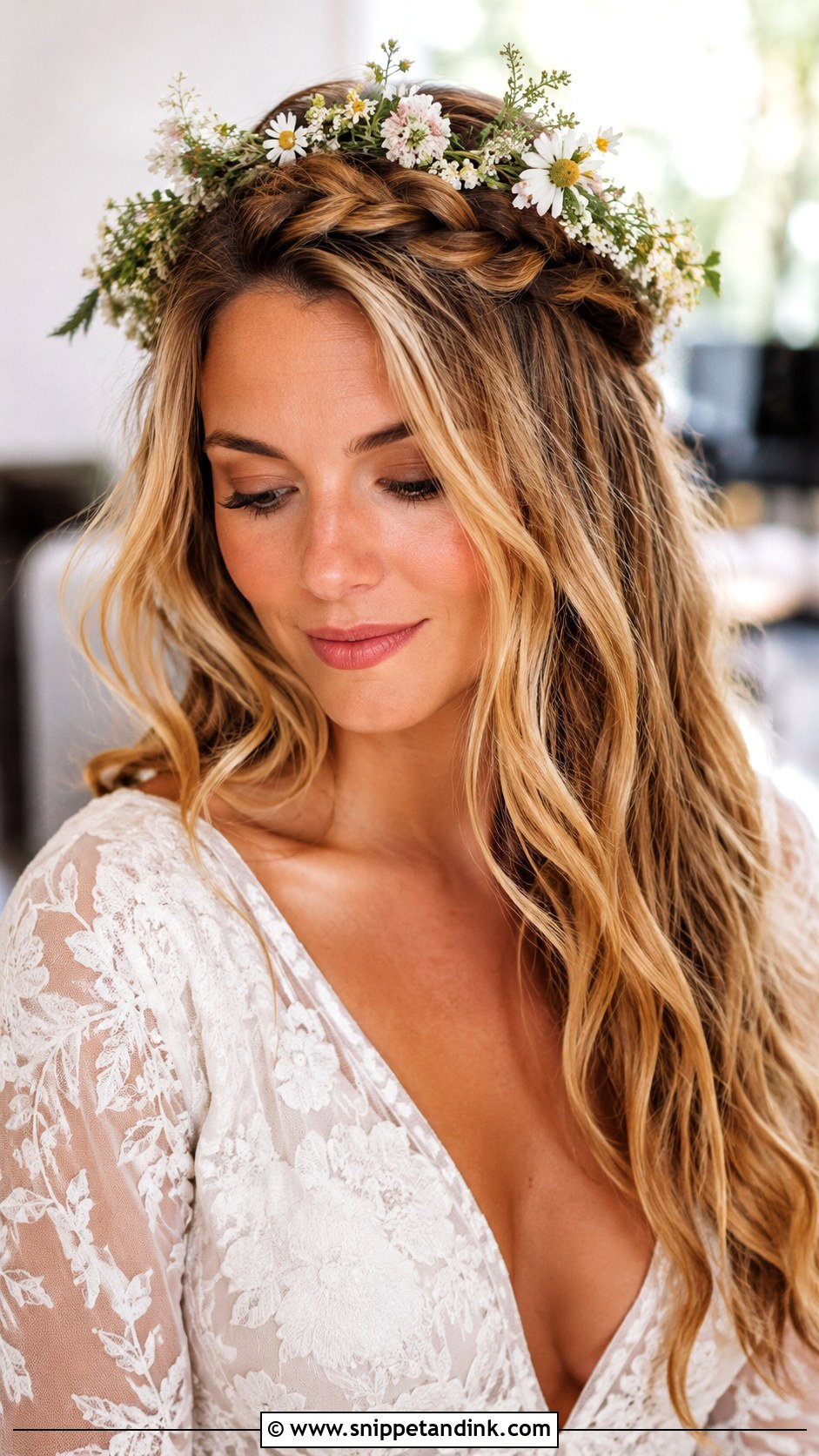 Boho Braided Flower Crown Hairstyle - Snippet and Ink - 15 Wedding Flower Crown Hairstyles