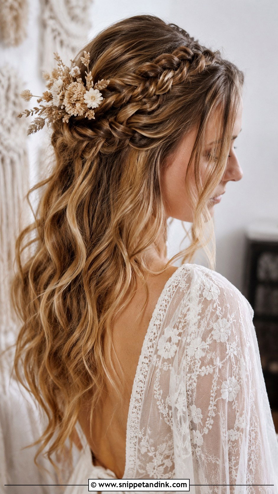 Boho Braided Half Up Style - Snippet and Ink - 20 Wedding Braids for Long Hair