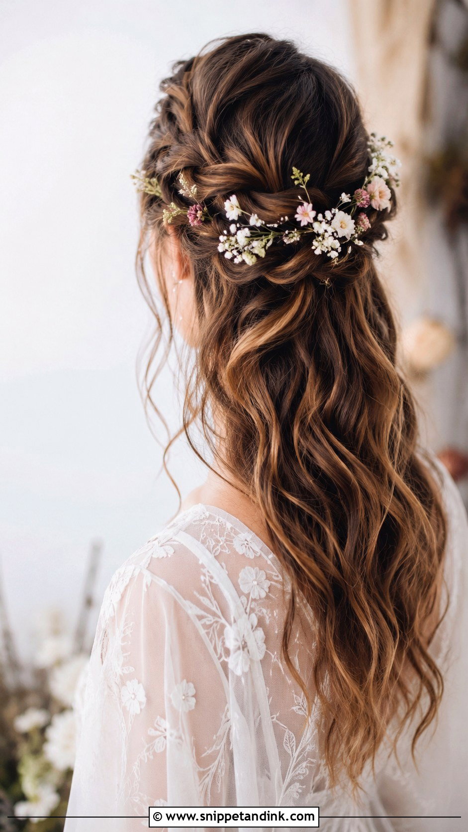 Boho Braided Half Up Wedding Hairstyle With Flowers - Snippet and Ink - 20 Wedding Hairstyles for Shoulder Length Hair