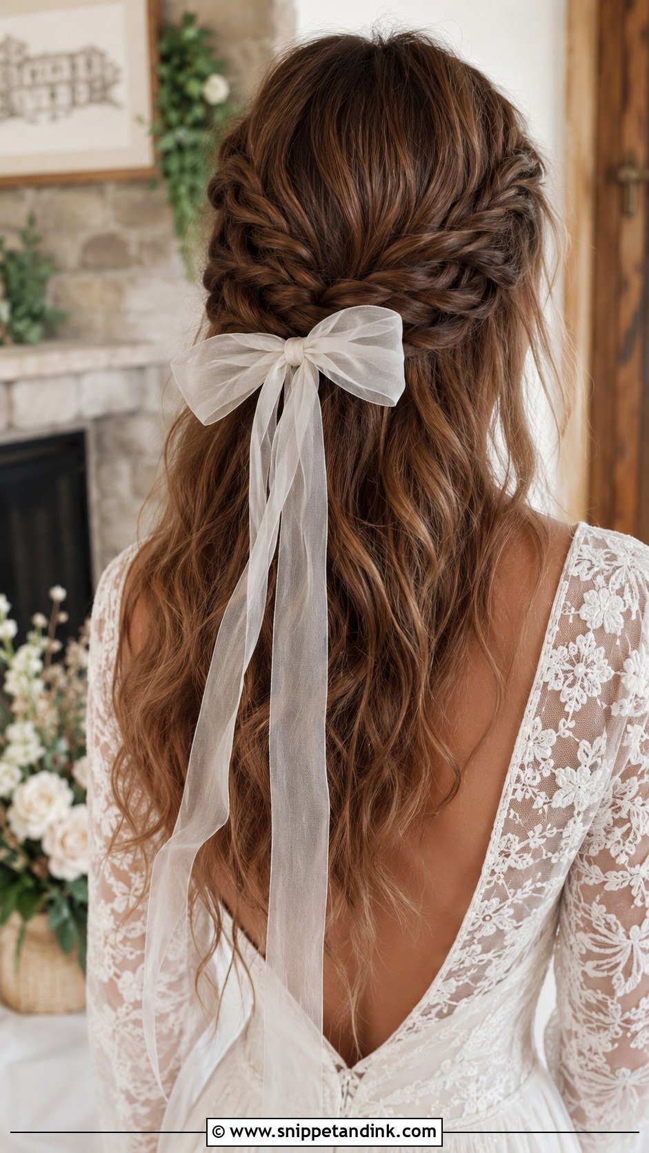 Boho Braided Half Up With Bow - Snippet and Ink - 20 Half-Up Half-Down Wedding Hair with Bow Ideas