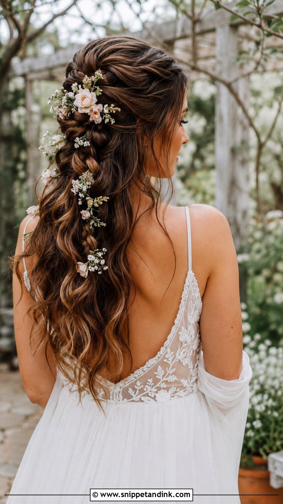 Boho Braided Half Up With Flowers - Snippet and Ink - 20 Bride Braided Hairstyles