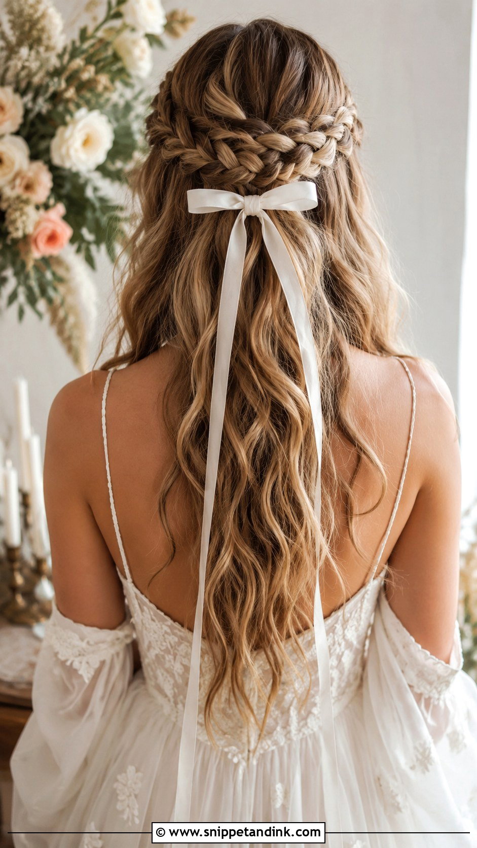 Boho Braided Half Up With Ribbon Bow - Snippet and Ink - 25 Wedding Hair Bow Ideas