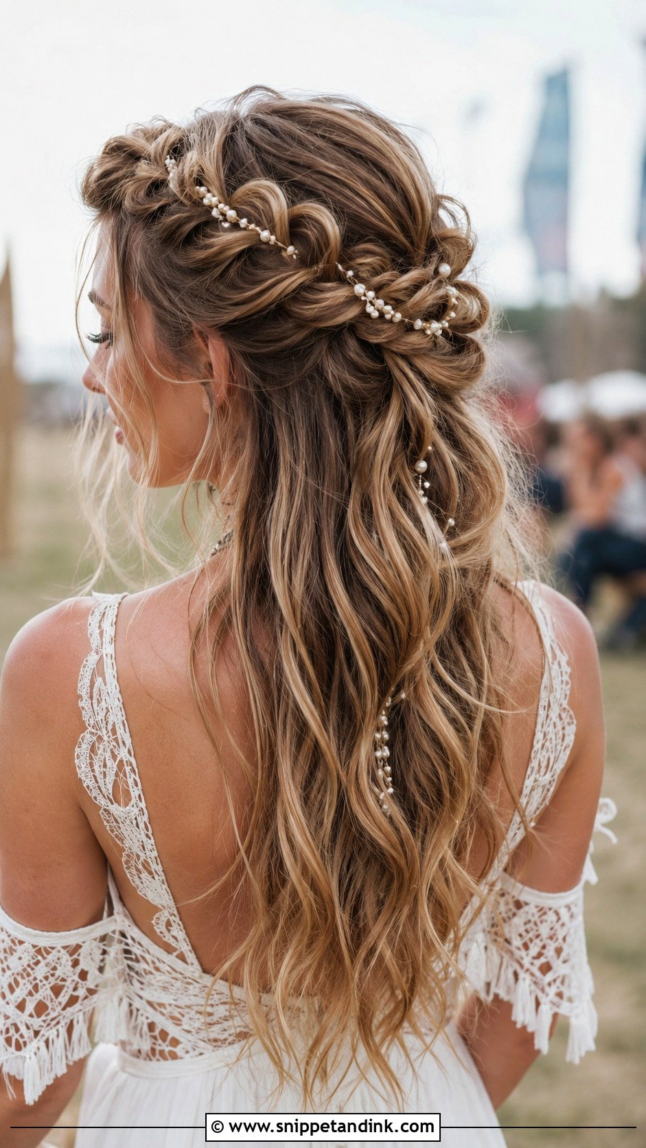 Boho Braided Half Up With Waves - Snippet and Ink - 20 Wedding Hairstyles 2025 Trends