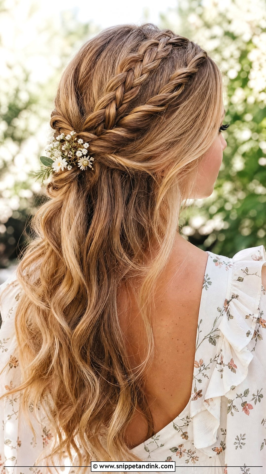 Boho Braided Half Up with Waves - Snippet and Ink - 20 Wedding Guest Hair Long Ideas