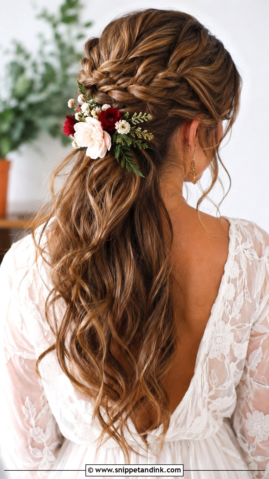 Boho Braided Half Up with Waves - Snippet and Ink - 20 Best Wedding Hairstyles for Long Hair