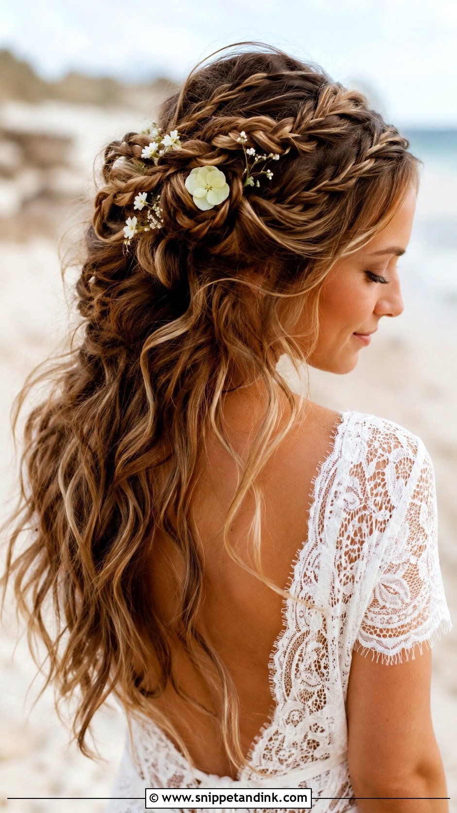 Boho Braided Half Updo - Snippet and Ink - 30 Beach Wedding Hair Ideas