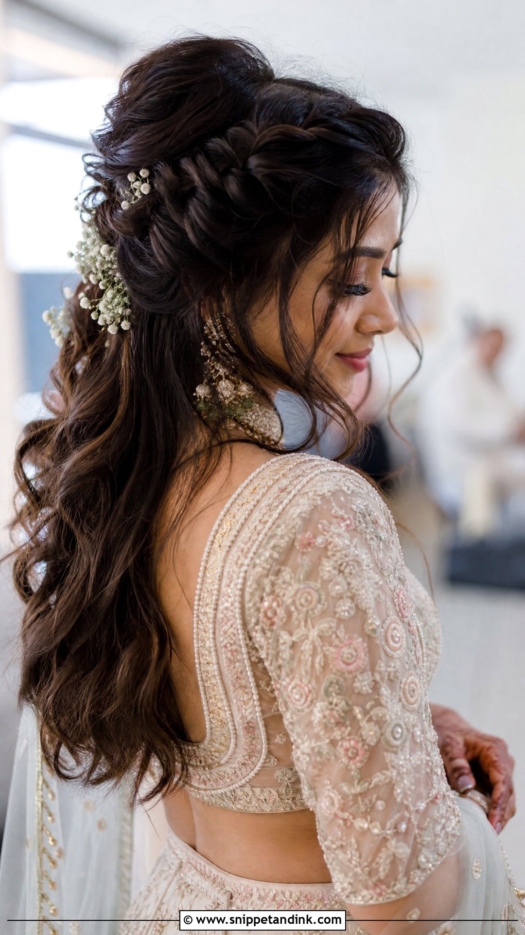 Boho Braided Half Updo - Snippet and Ink - 20 Desi Wedding Hairstyles for Long Hair