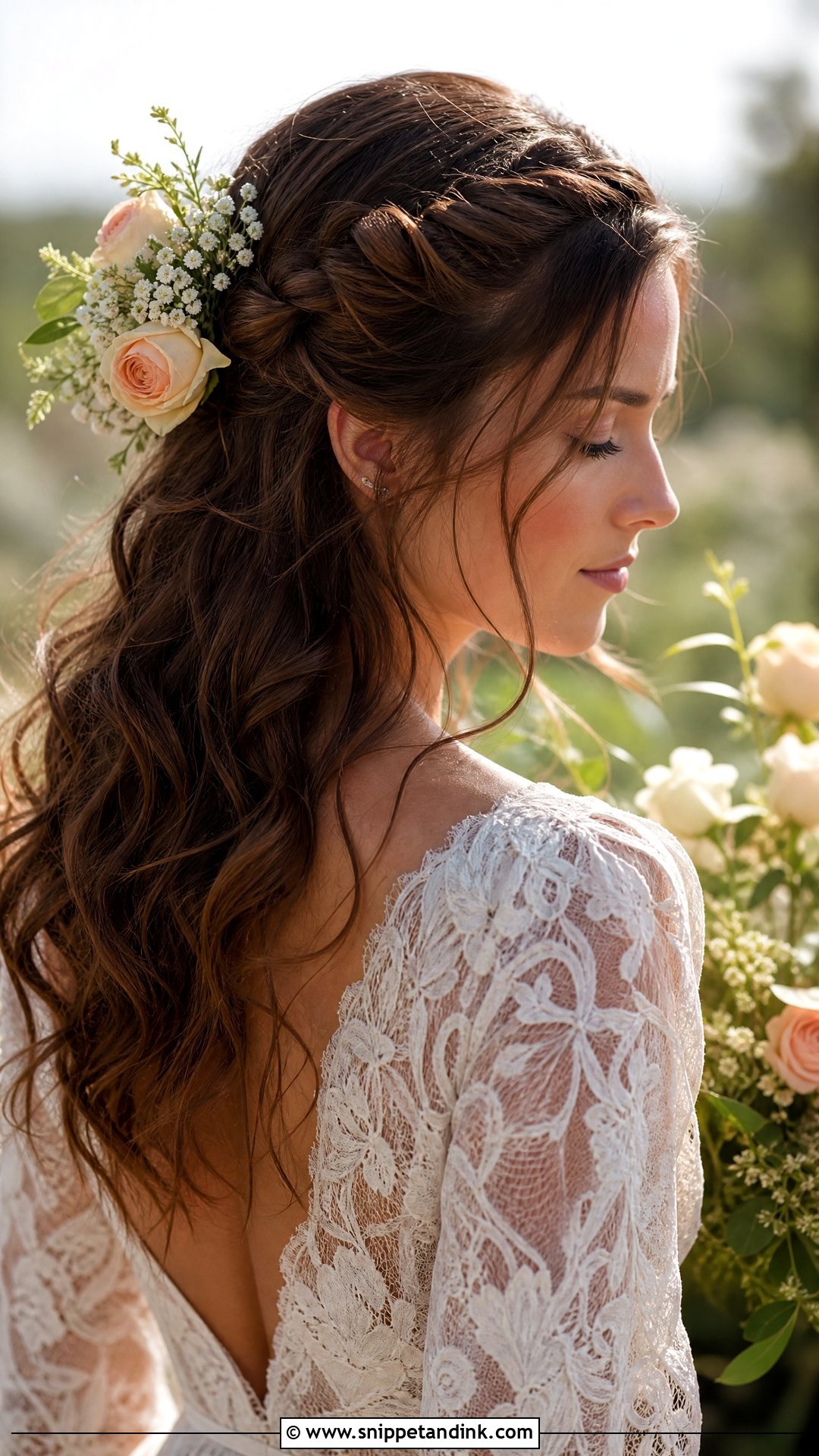 Boho Braided Half Updo With Flowers - Snippet and Ink - 20 Boho Braids Wedding