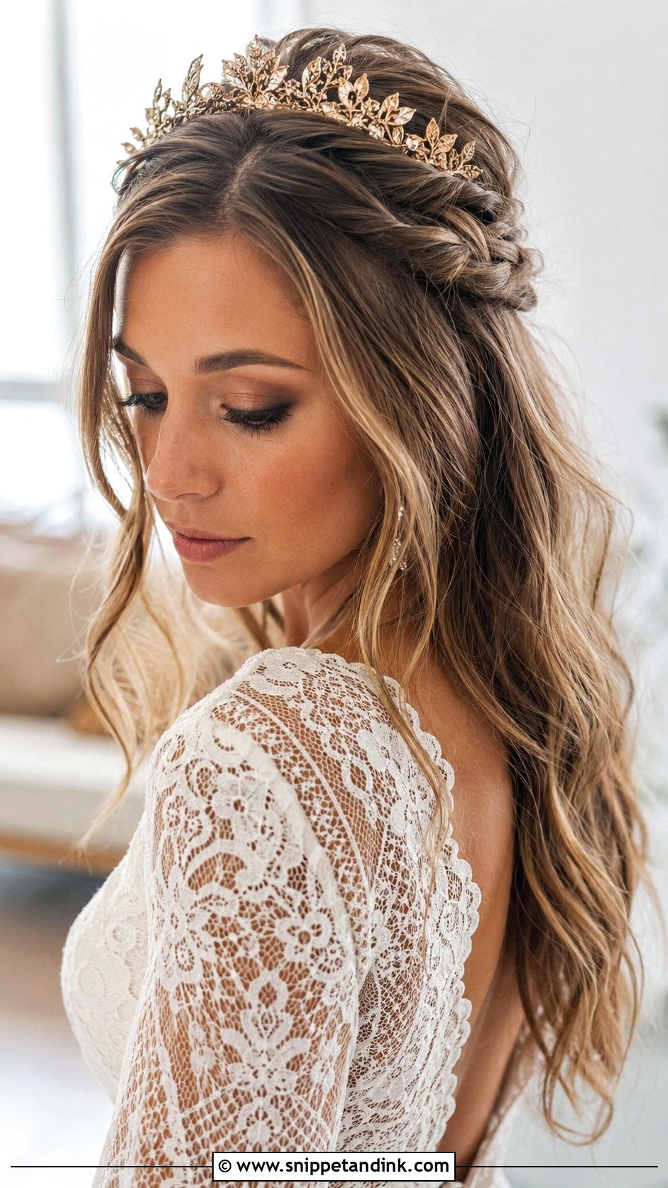 Boho Braided Half Updo With Tiara - Snippet and Ink - 20 Bridal Hair Tiara Ideas