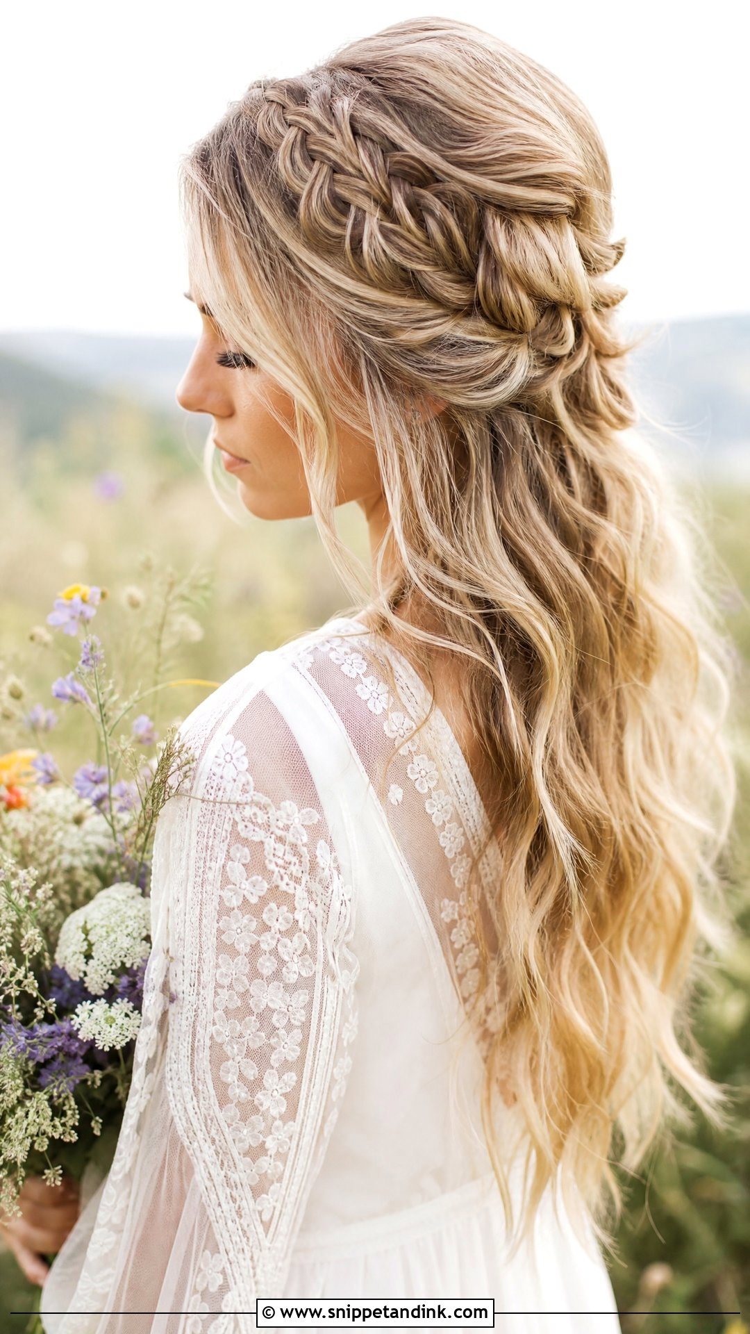 Boho Braided Half Updo for Long Hair - Snippet and Ink - 20 Bridal Hairstyle for Long Hair Ideas