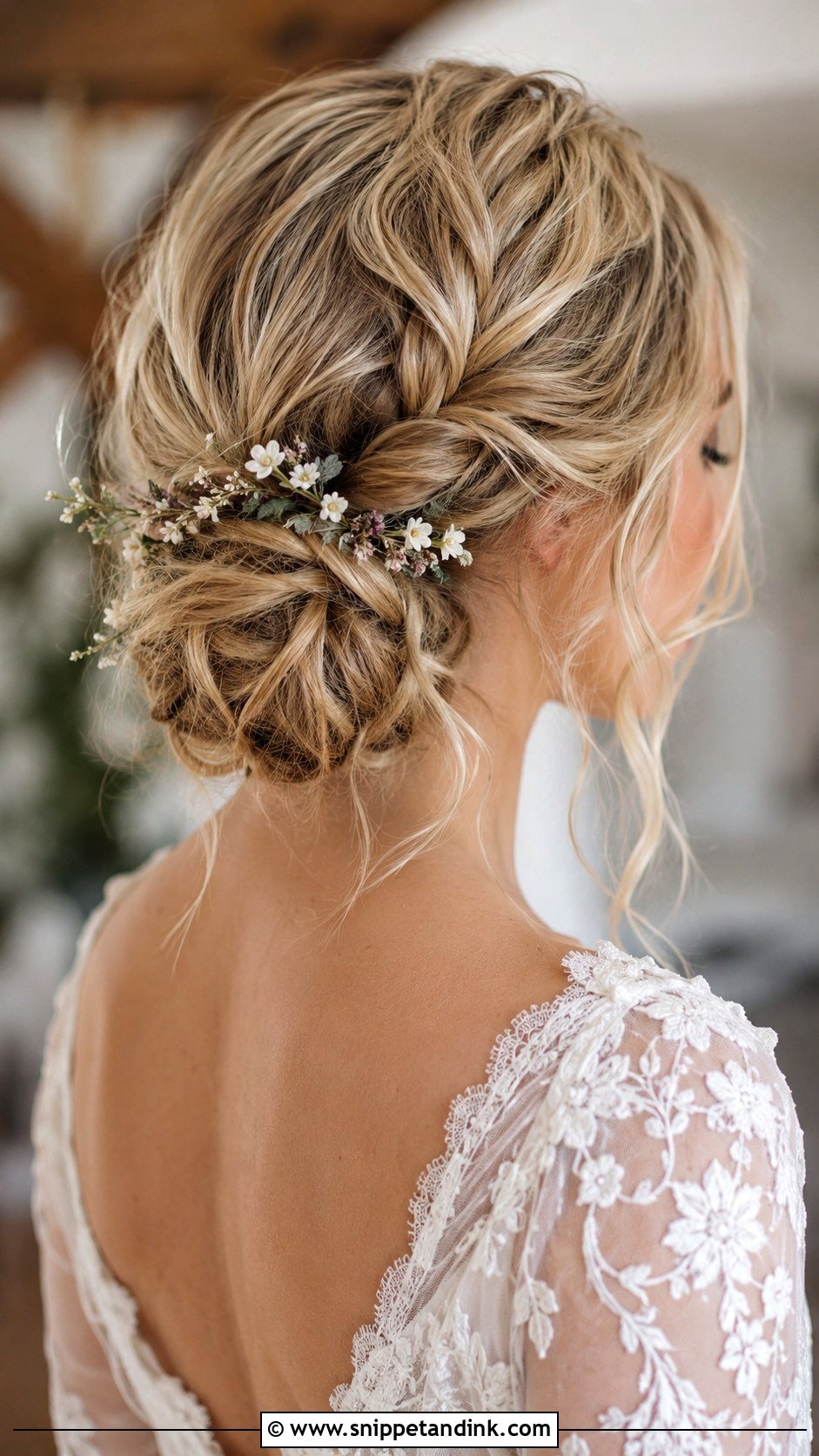 Boho Braided Low Bun Wedding Hair - Snippet and Ink - 15 Low Bun with Braid Wedding Hair Ideas
