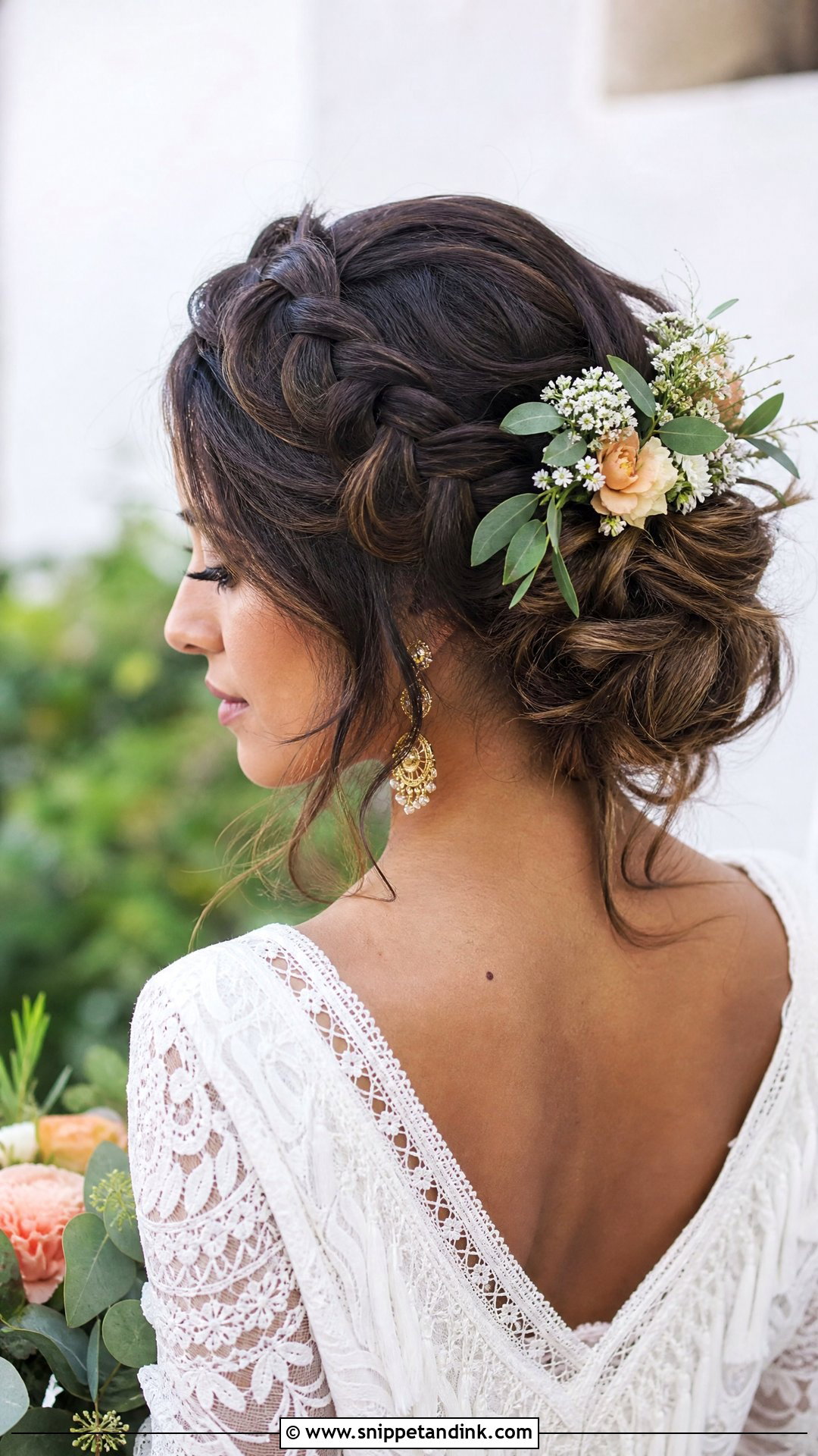 Boho Braided Updo With Flowers - Snippet and Ink - 20 Unique Bridal Hairstyles