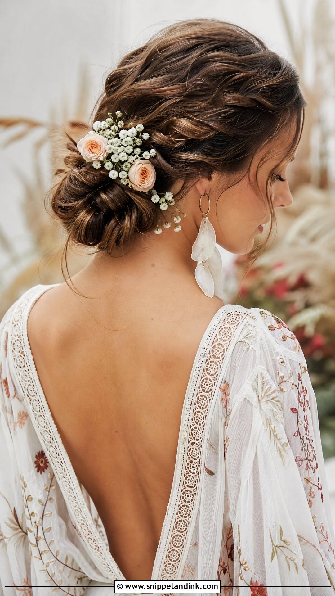 Boho Braided Updo With Flowers - Snippet and Ink - 20 Wedding Hair Updos