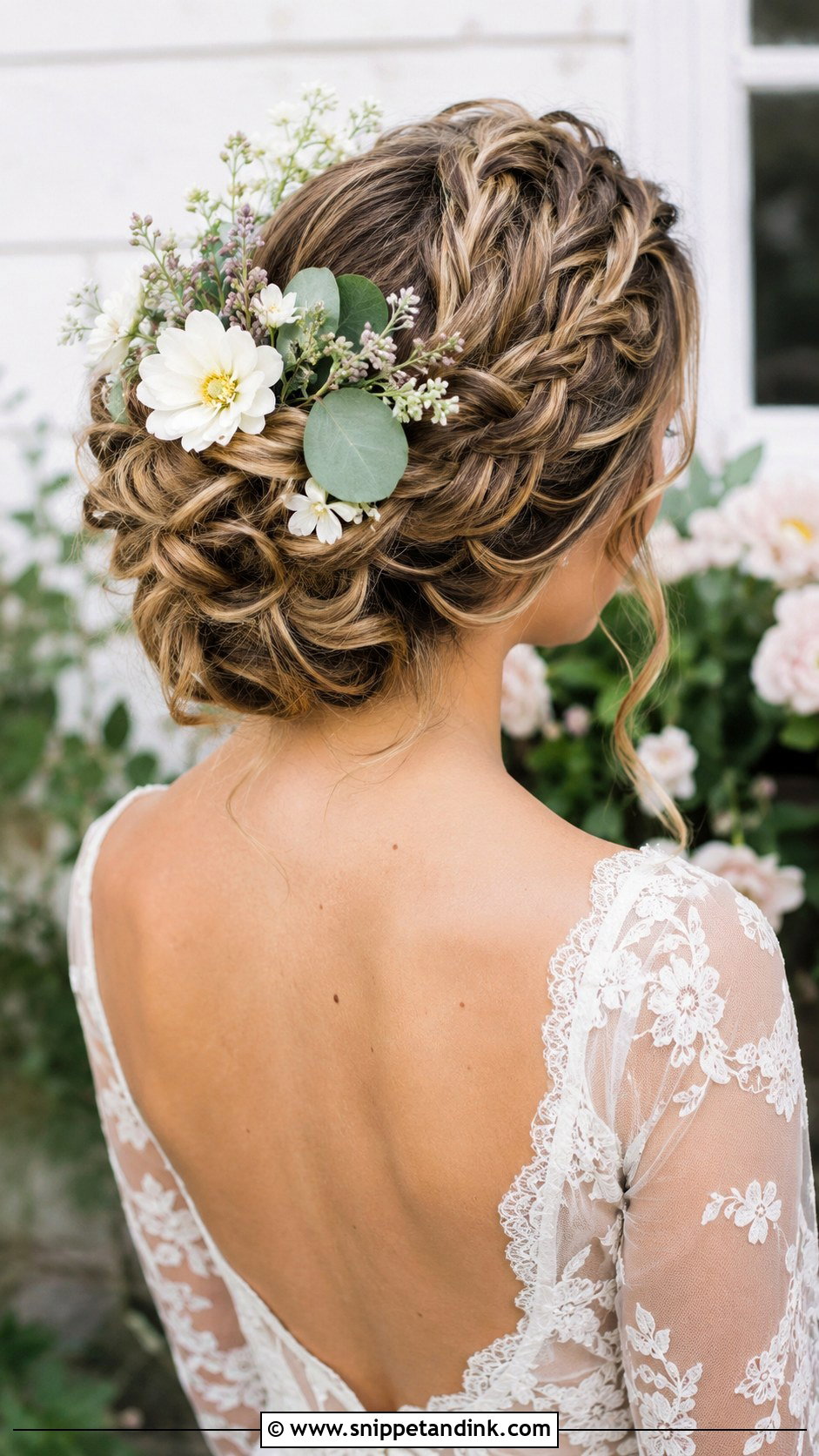 Boho Braided Updo With Flowers - Snippet and Ink - 25 Bridal Updos for Medium Hair