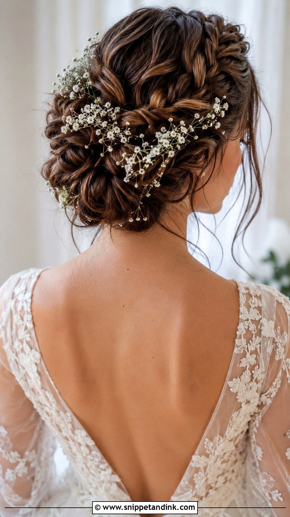 Boho Braided Updo With Flowers - Snippet and Ink - 25 Brunette Wedding Updo Ideas