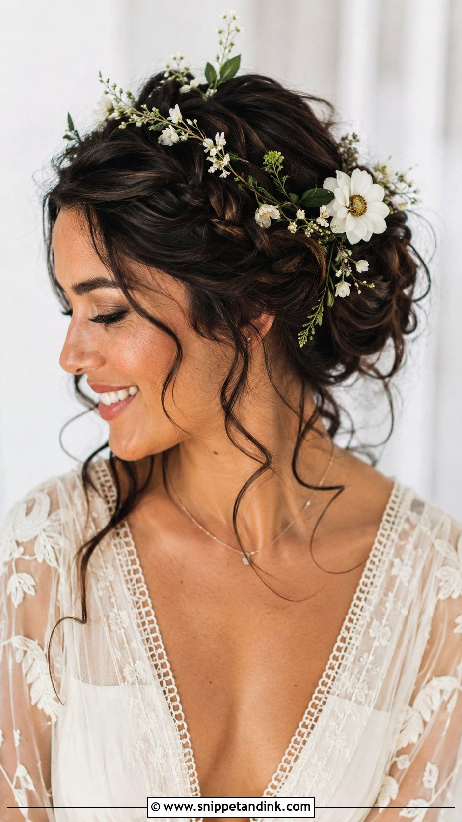 Boho Braided Updo With Flowers - Snippet and Ink - 20 Modern Wedding Hairstyles